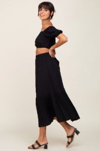 Black Crop Top and Skirt Two Piece Set sold by Pinkblush