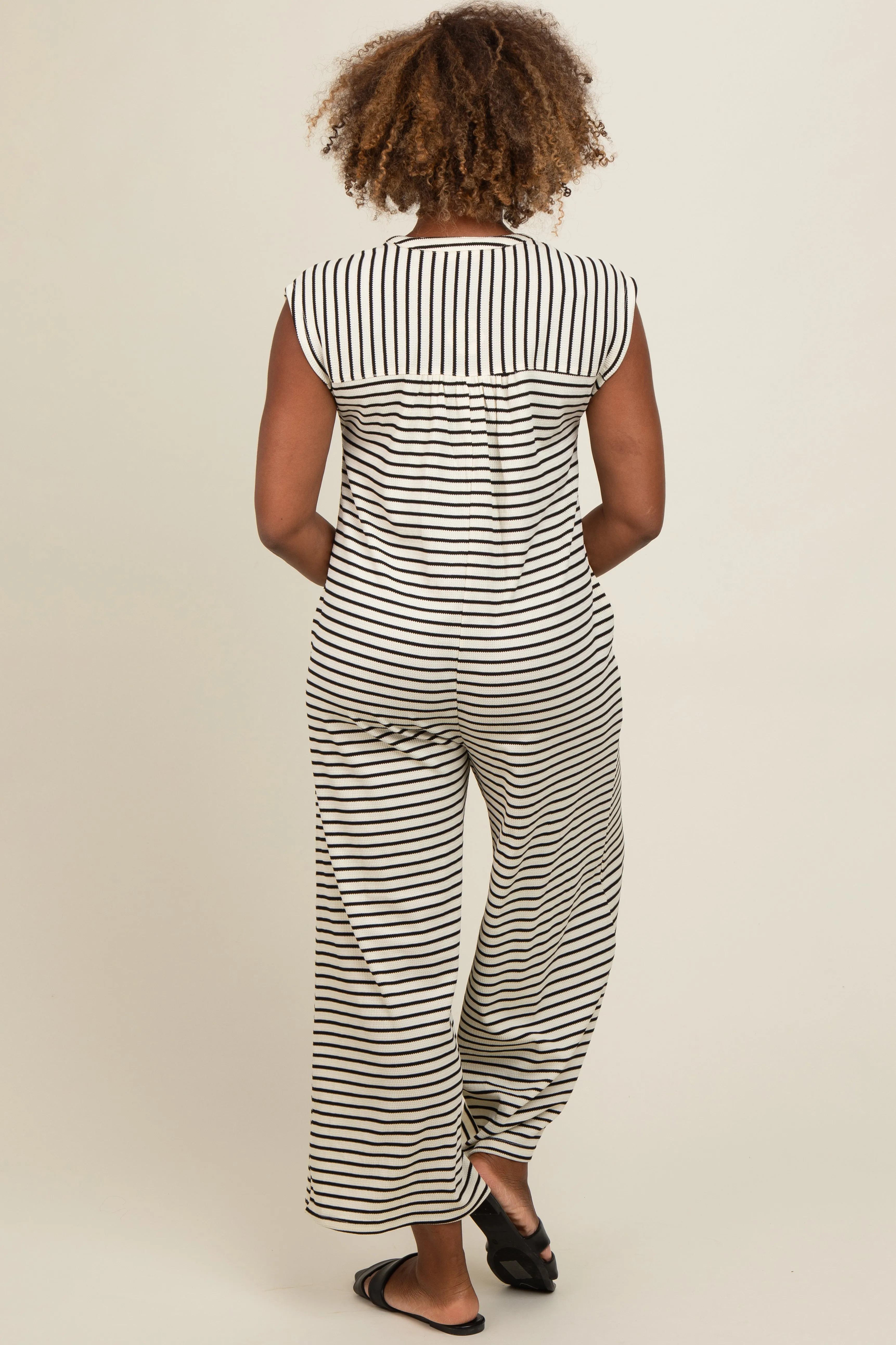 Black Striped Button Up Wide Leg Jumpsuit sold by Pinkblush product image thumbnail 2