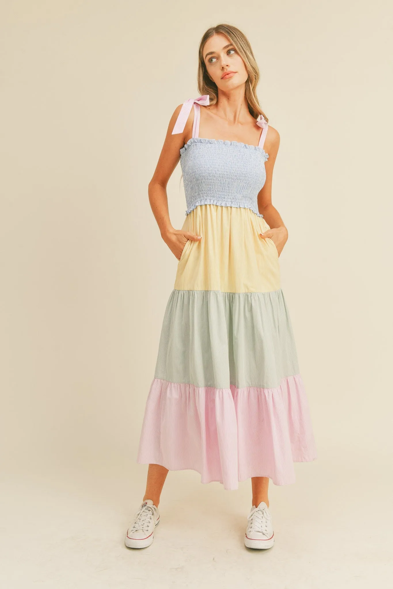 Mint Puff Sleeve Ruffle Hem Maternity Midi Dress sold by Pinkblush