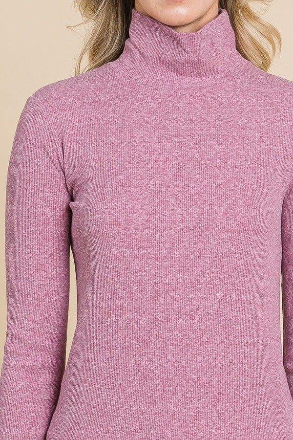 Mauve Ribbed Mock Neck Long Sleeve Top sold by Pinkblush product image thumbnail 4
