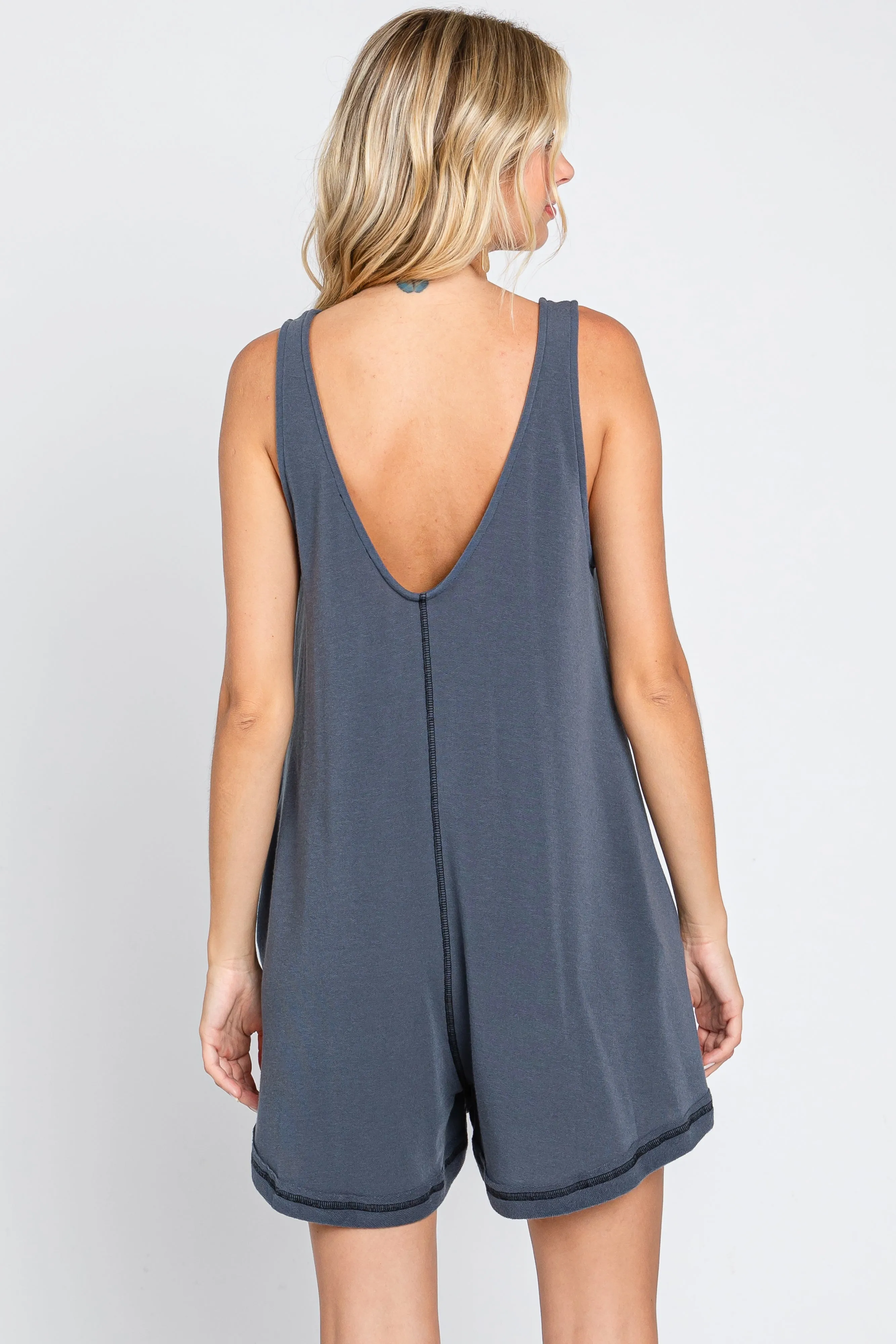 Grey Rounded V-Neck Sleeveless Romper sold by Pinkblush product image thumbnail 3
