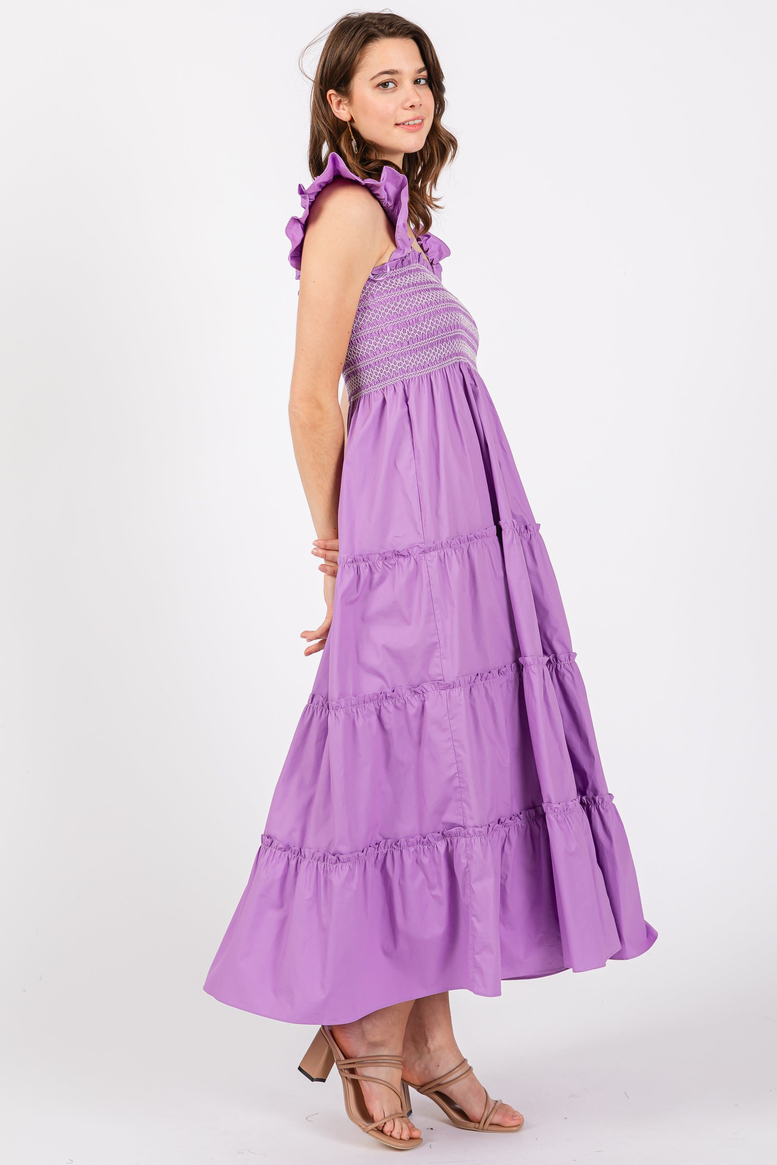 Lavender Embroidered Smocked Midi Dress sold by Pinkblush product image thumbnail 2