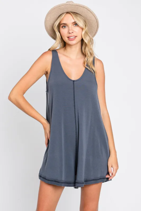 Grey Rounded V-Neck Sleeveless Romper sold by Pinkblush