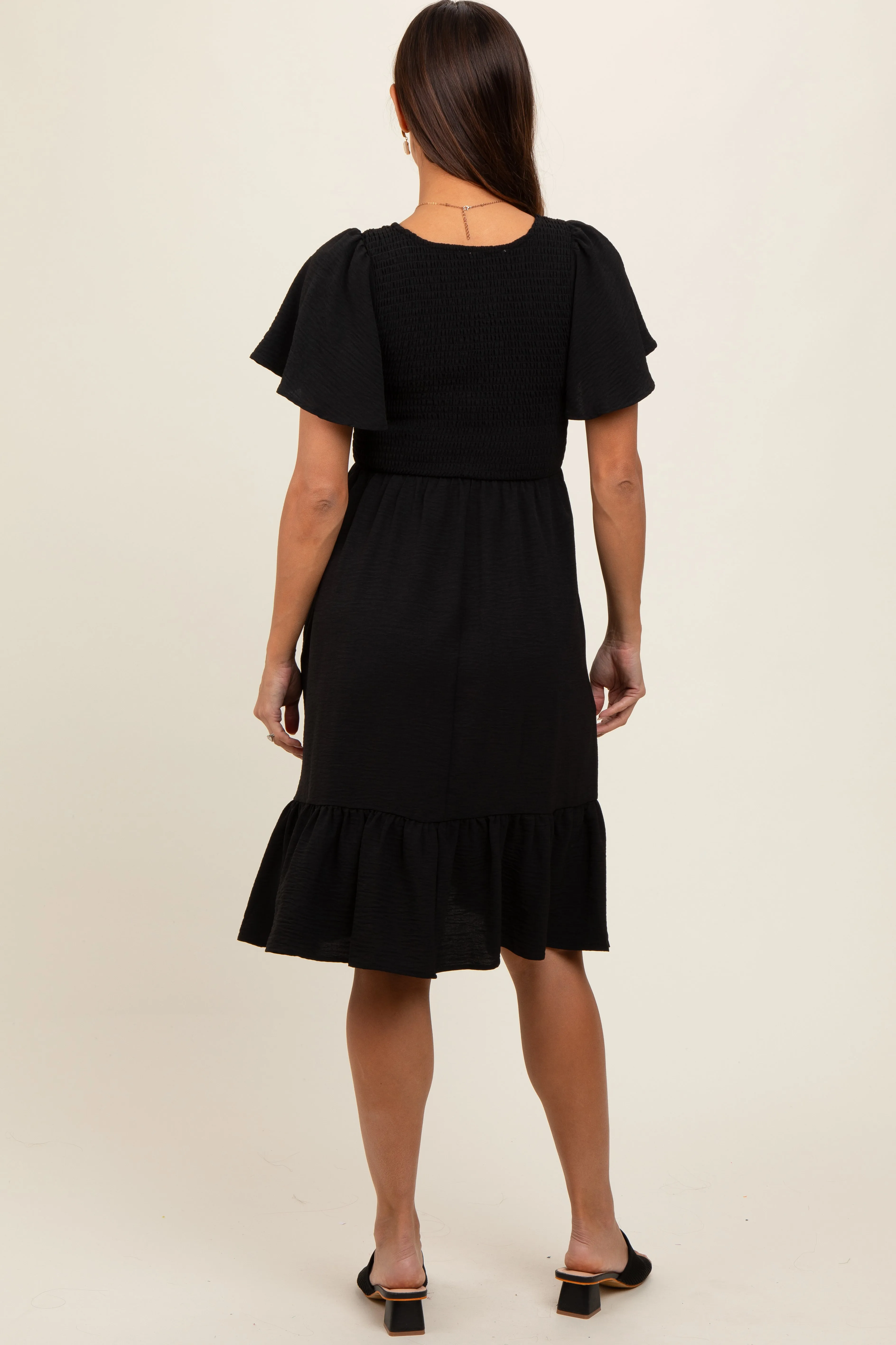 Black Smocked Ruffle Hem Maternity Dress sold by Pinkblush product image thumbnail 3