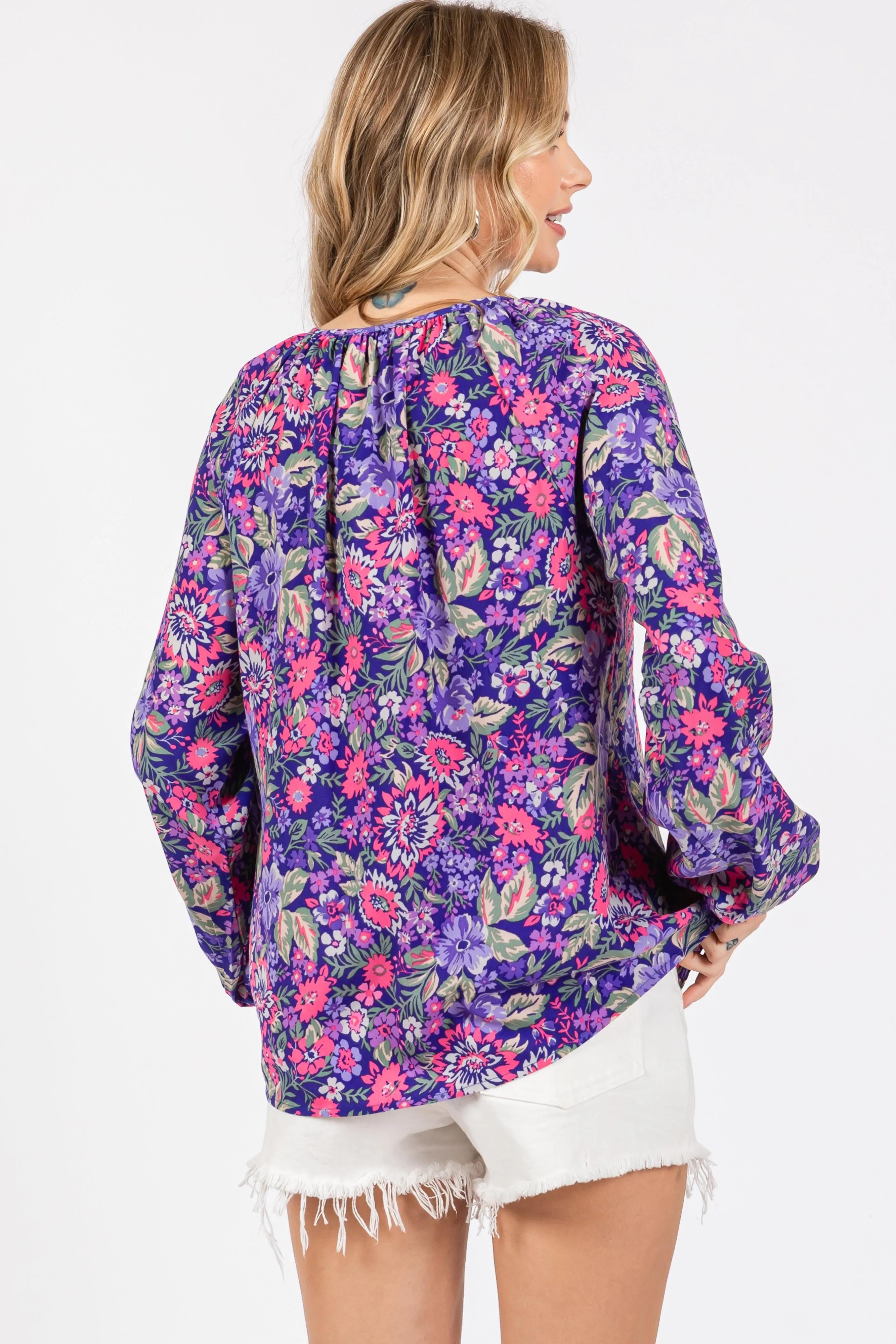 Purple Floral Long Sleeve Blouse sold by Pinkblush product image thumbnail 3