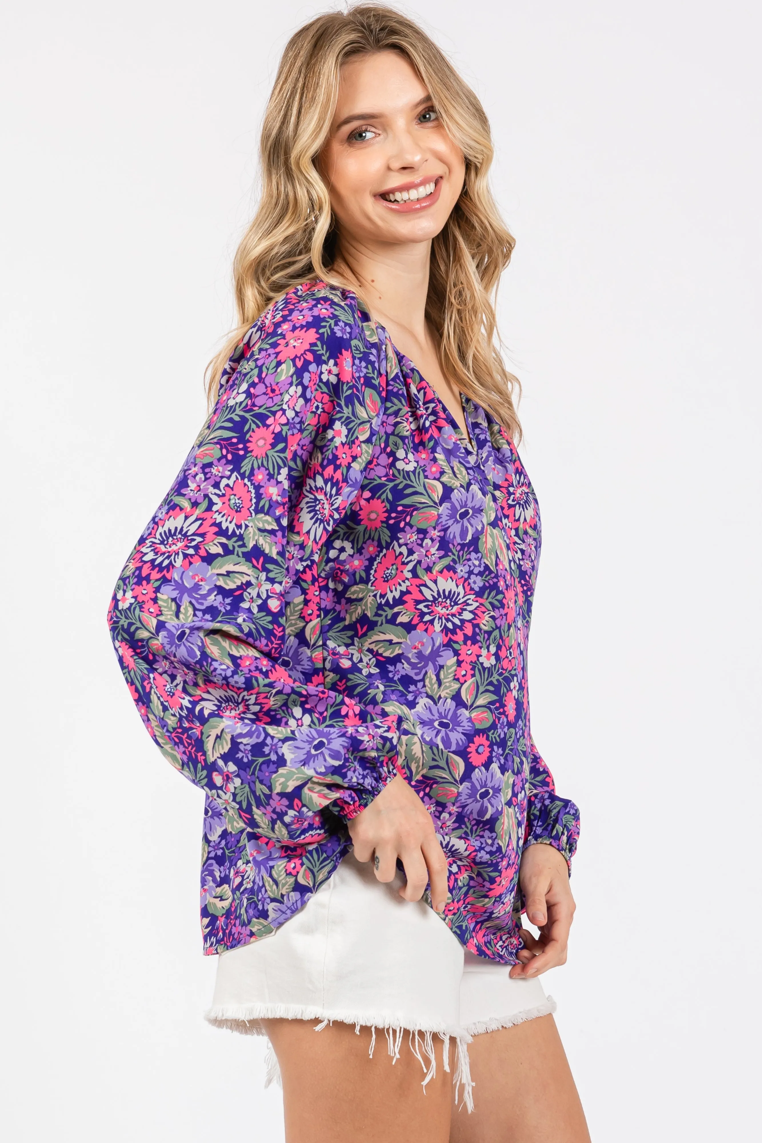 Purple Floral Long Sleeve Blouse sold by Pinkblush product image thumbnail 2