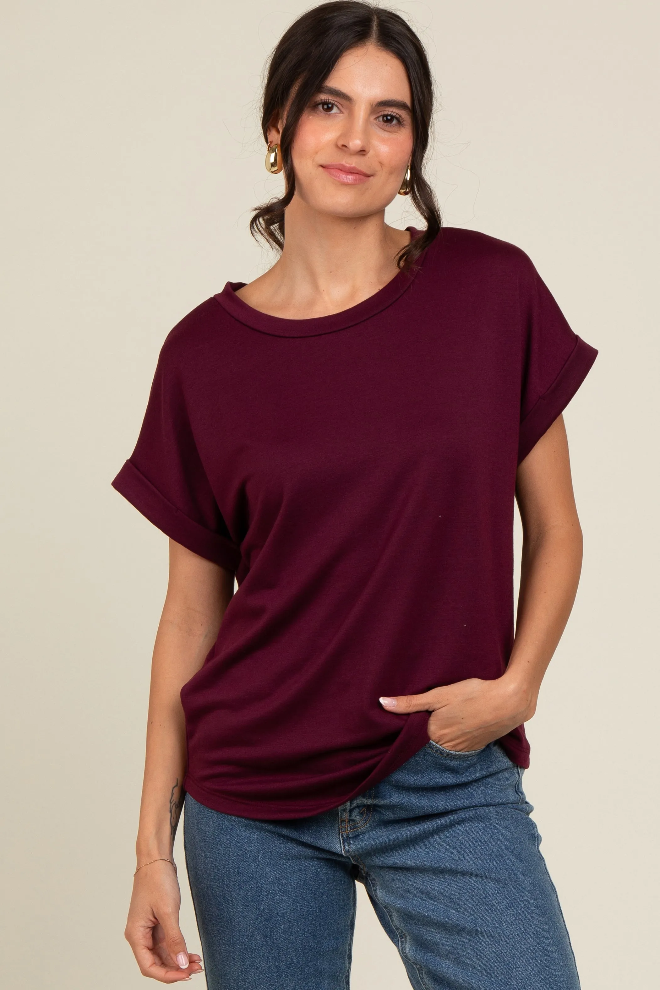 Plum Cuff Sleeve Top sold by Pinkblush
