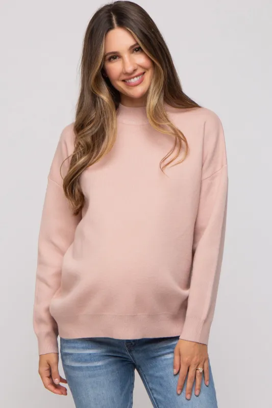Light Pink Mock Neck Maternity Sweater sold by Pinkblush