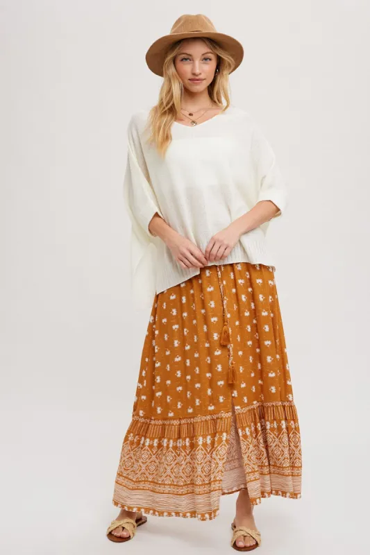 Rust Floral Button Front Maxi Skirt sold by Pinkblush