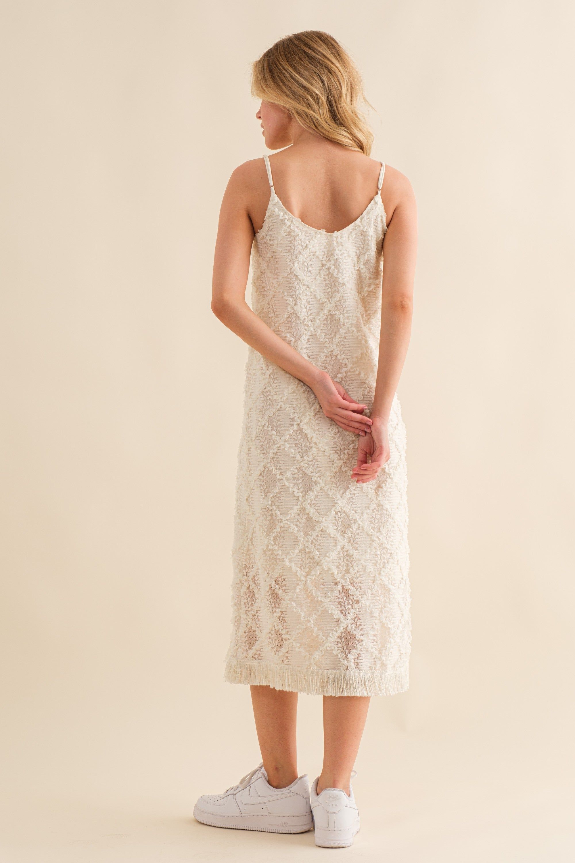 Ivory Fringe Mesh Midi Dress sold by Pinkblush product image thumbnail 3