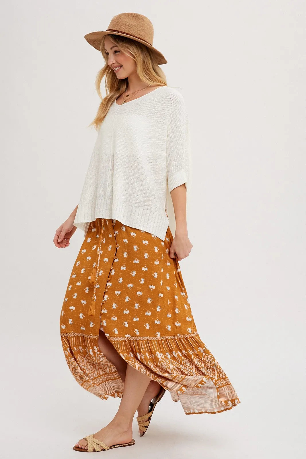 Rust Floral Button Front Maxi Skirt sold by Pinkblush product image thumbnail 2
