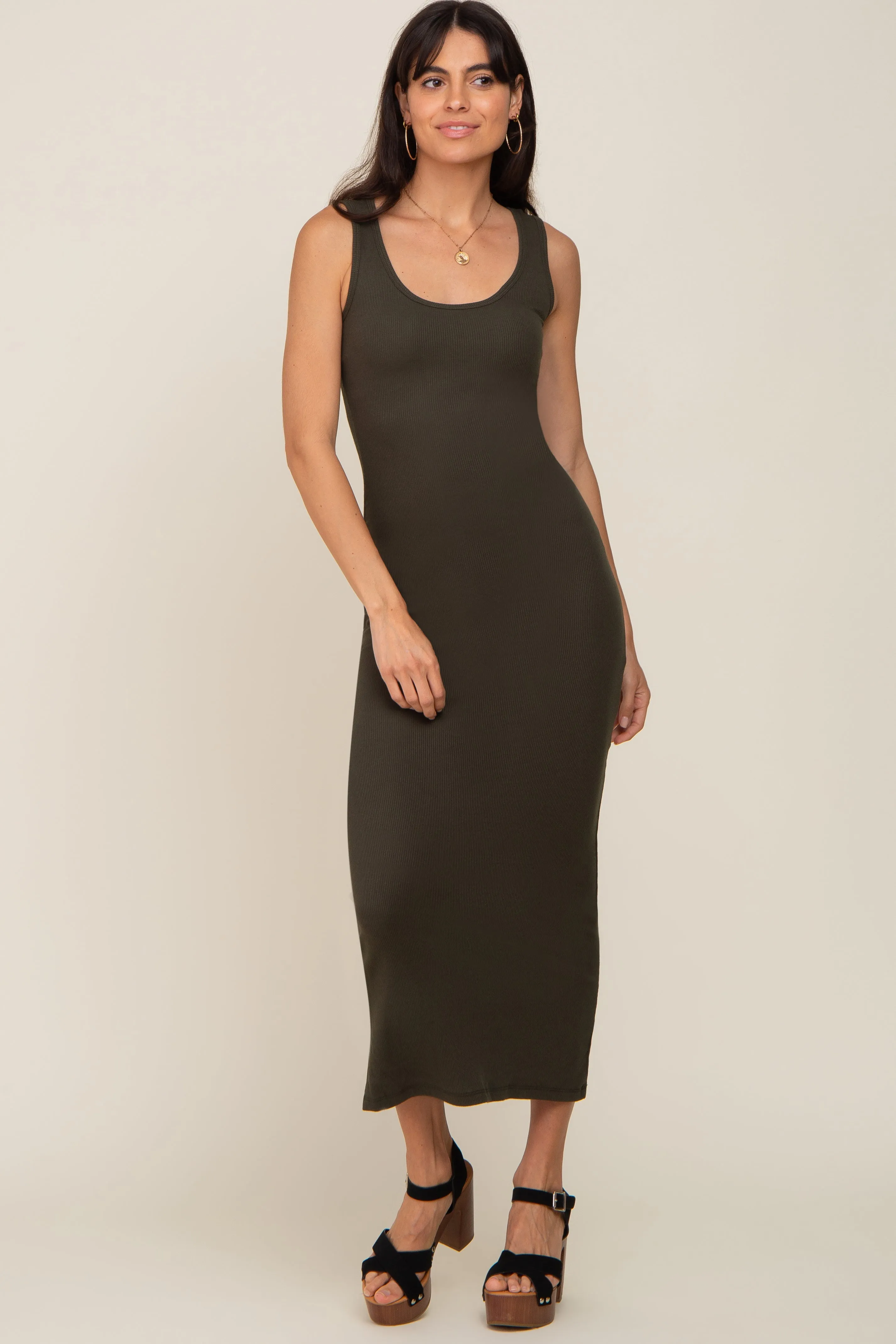 Olive Ribbed Basic Maxi Dress sold by Pinkblush product image thumbnail 5