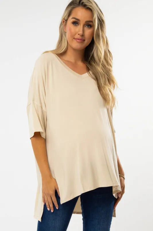 Taupe Hi-Low Dolman Sleeve Maternity Top sold by Pinkblush