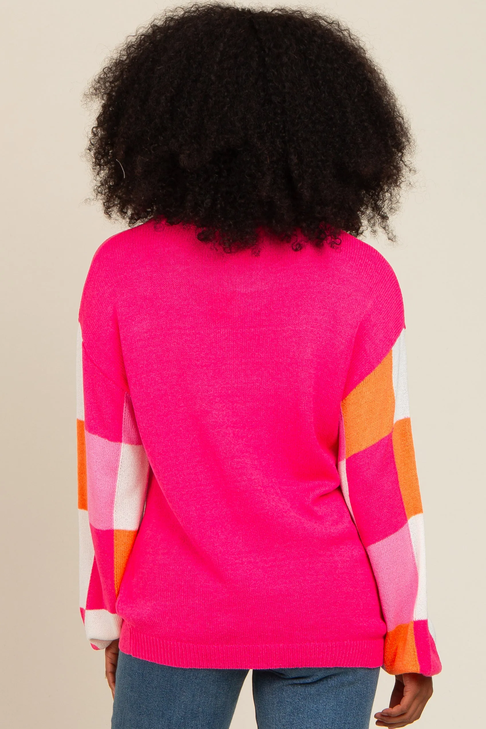 Fuchsia Checker Sleeve Sweater sold by Pinkblush product image thumbnail 4