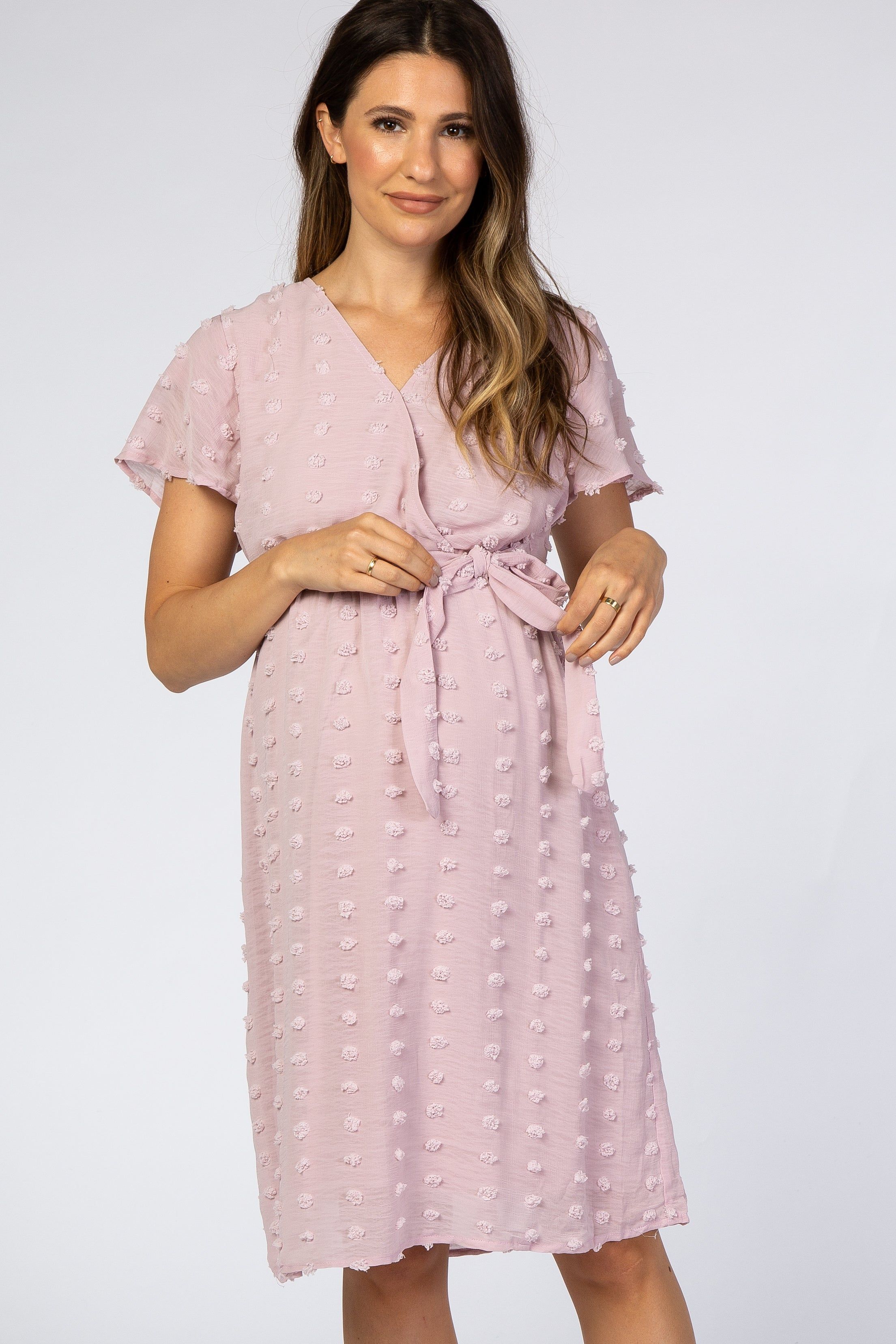 Lavender Swiss Dot Maternity Midi Dress sold by Pinkblush product image thumbnail 5