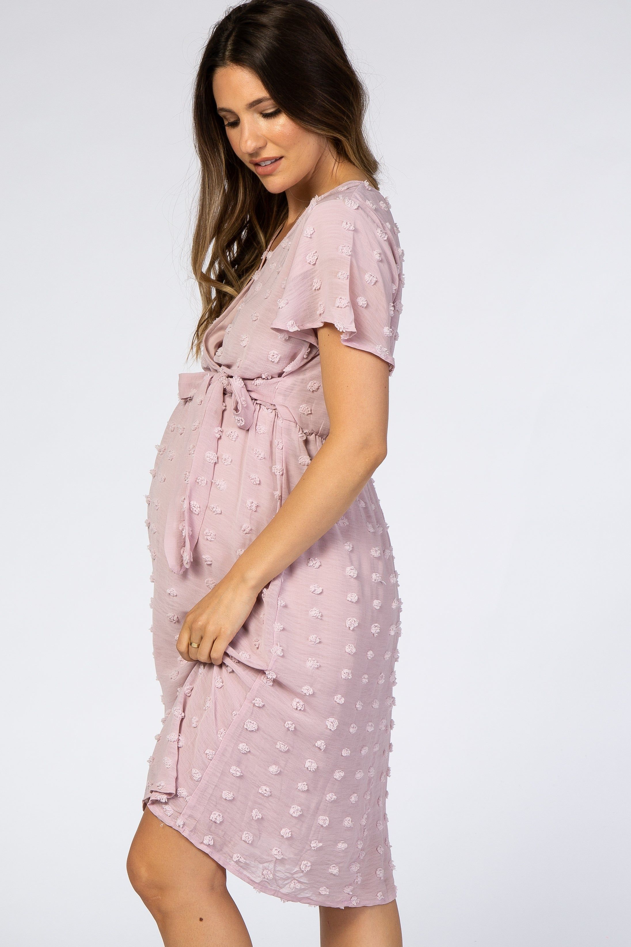 Lavender Swiss Dot Maternity Midi Dress sold by Pinkblush product image thumbnail 2