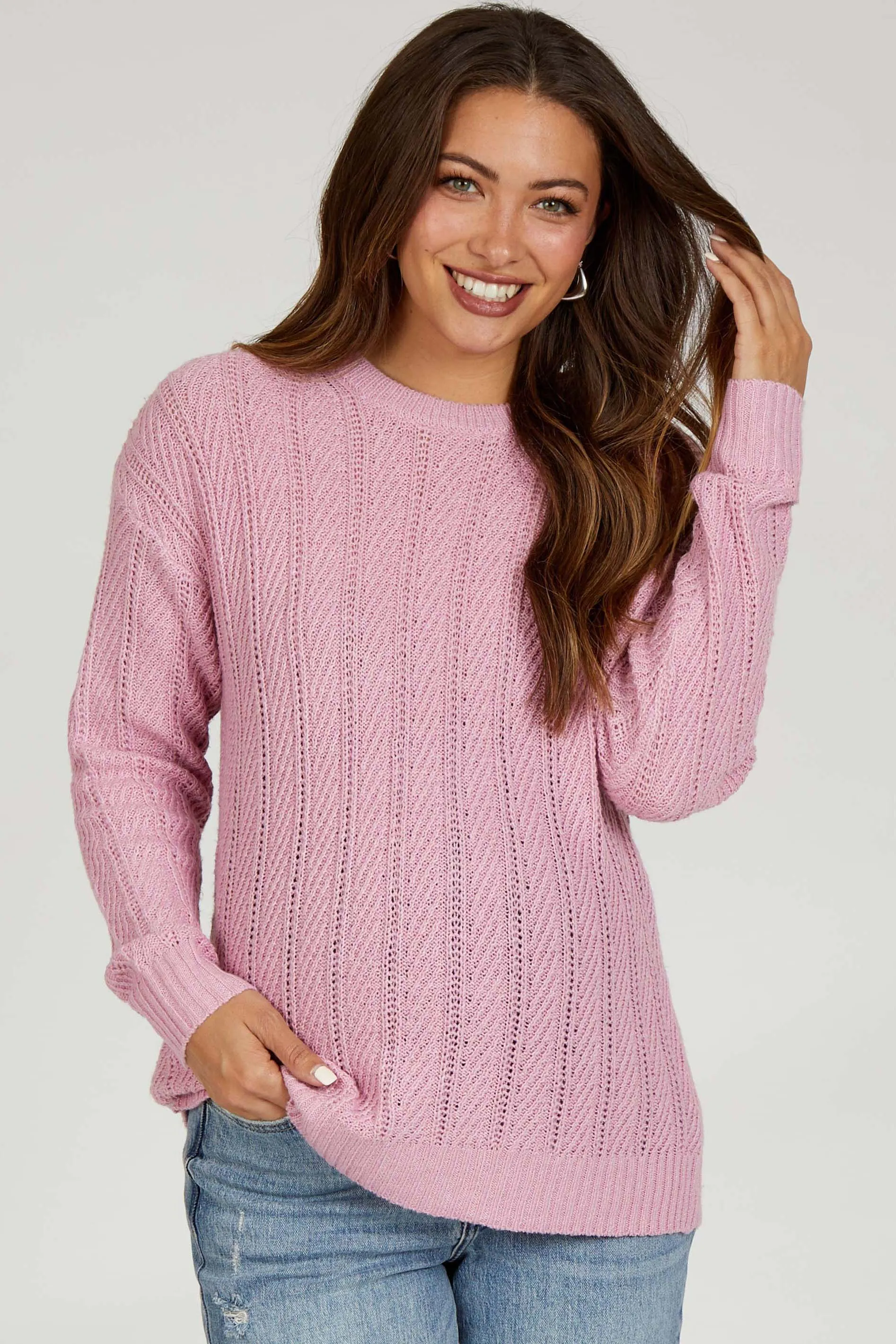 Pink Pattern Knit Maternity Sweater sold by Pinkblush