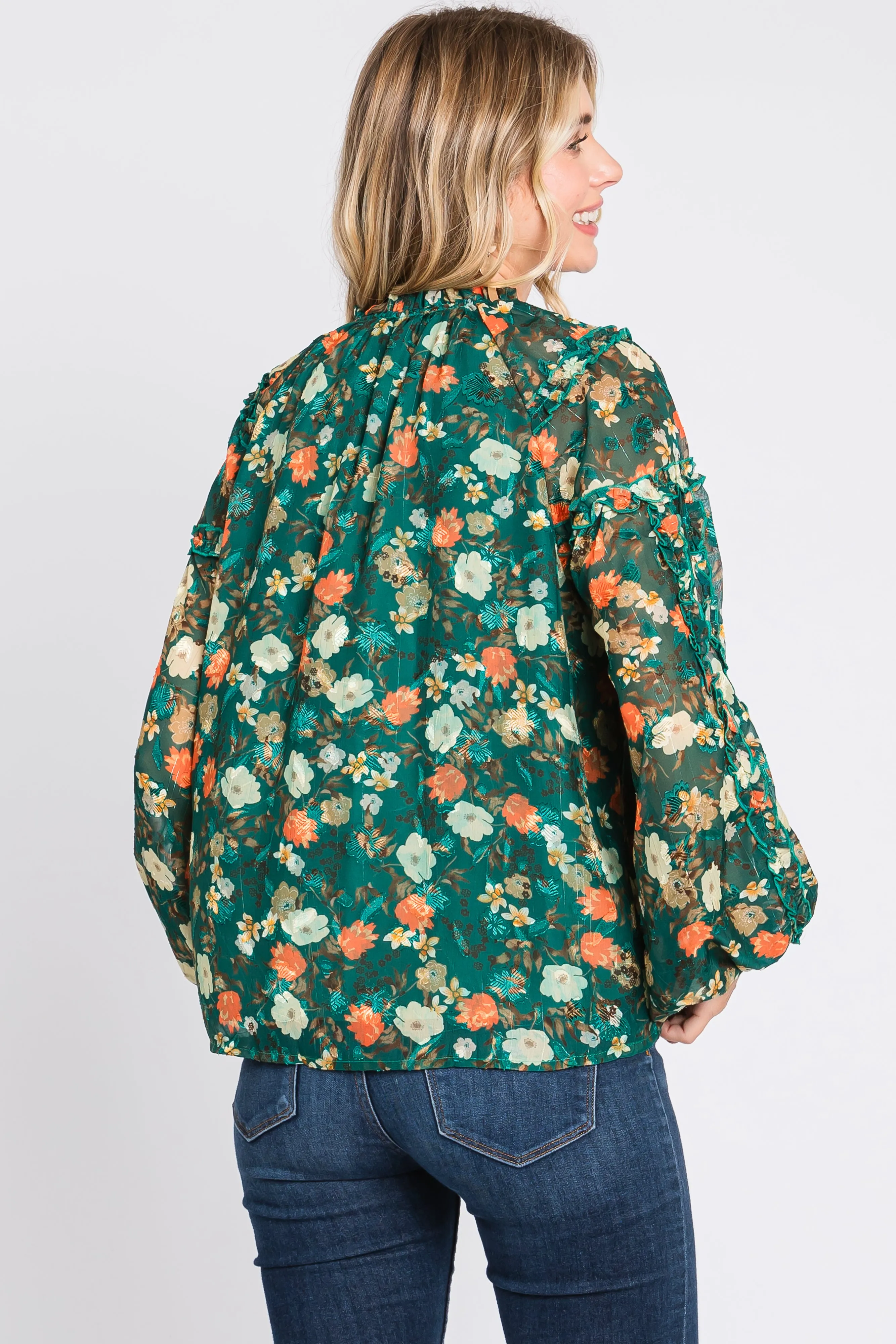 Forest Green Floral Ruffle Accent Top sold by Pinkblush product image thumbnail 4