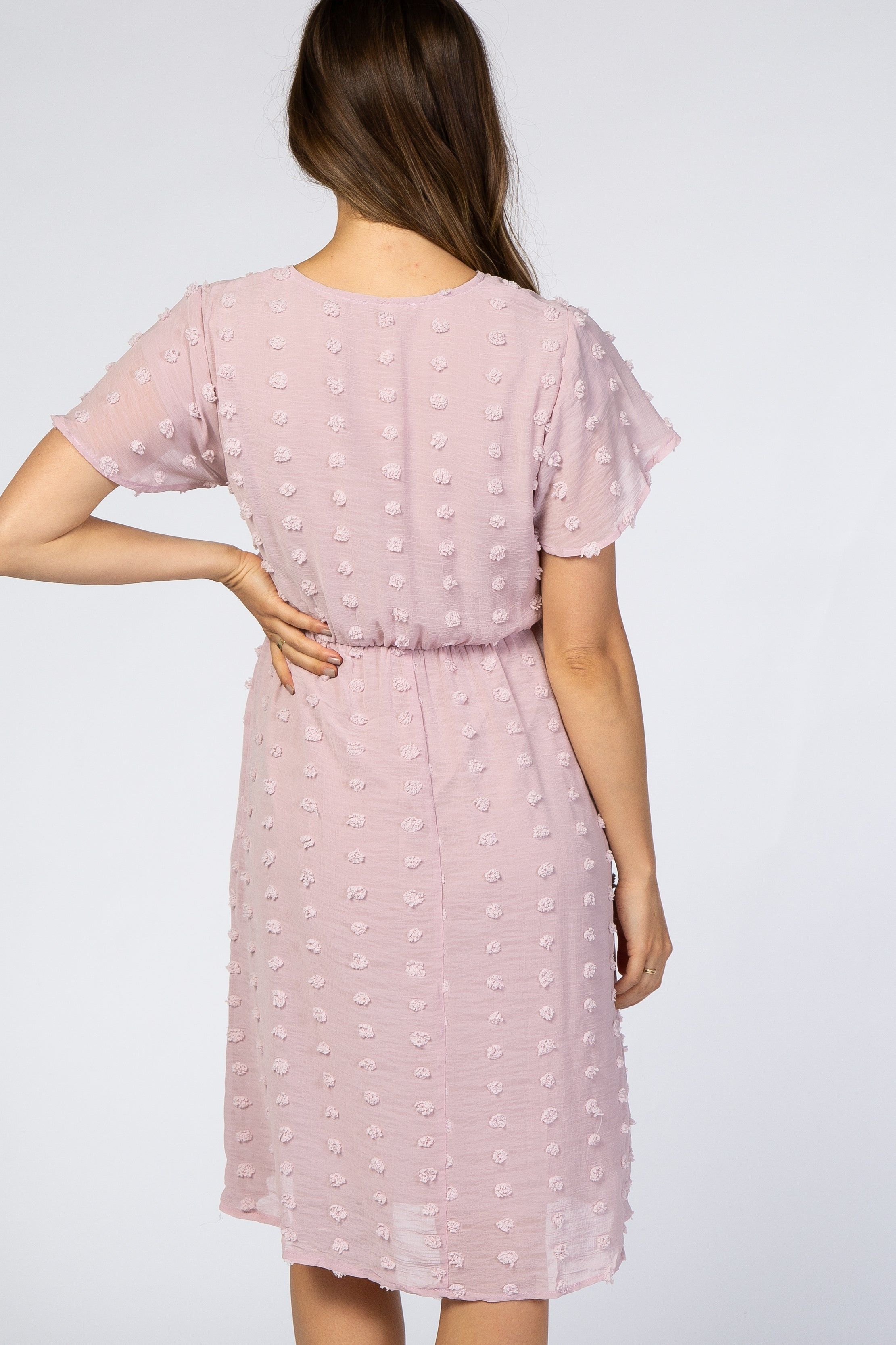 Lavender Swiss Dot Maternity Midi Dress sold by Pinkblush product image thumbnail 3