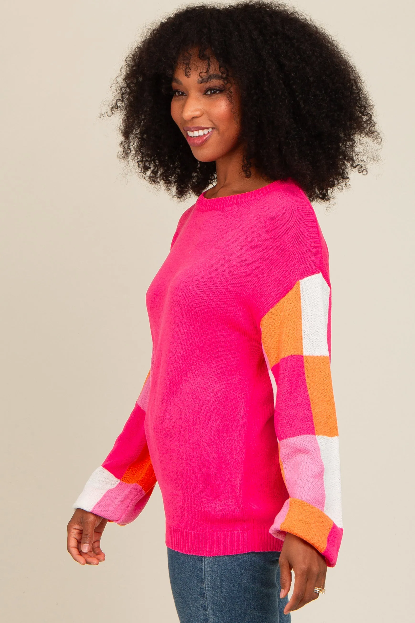 Fuchsia Checker Sleeve Sweater sold by Pinkblush product image thumbnail 3