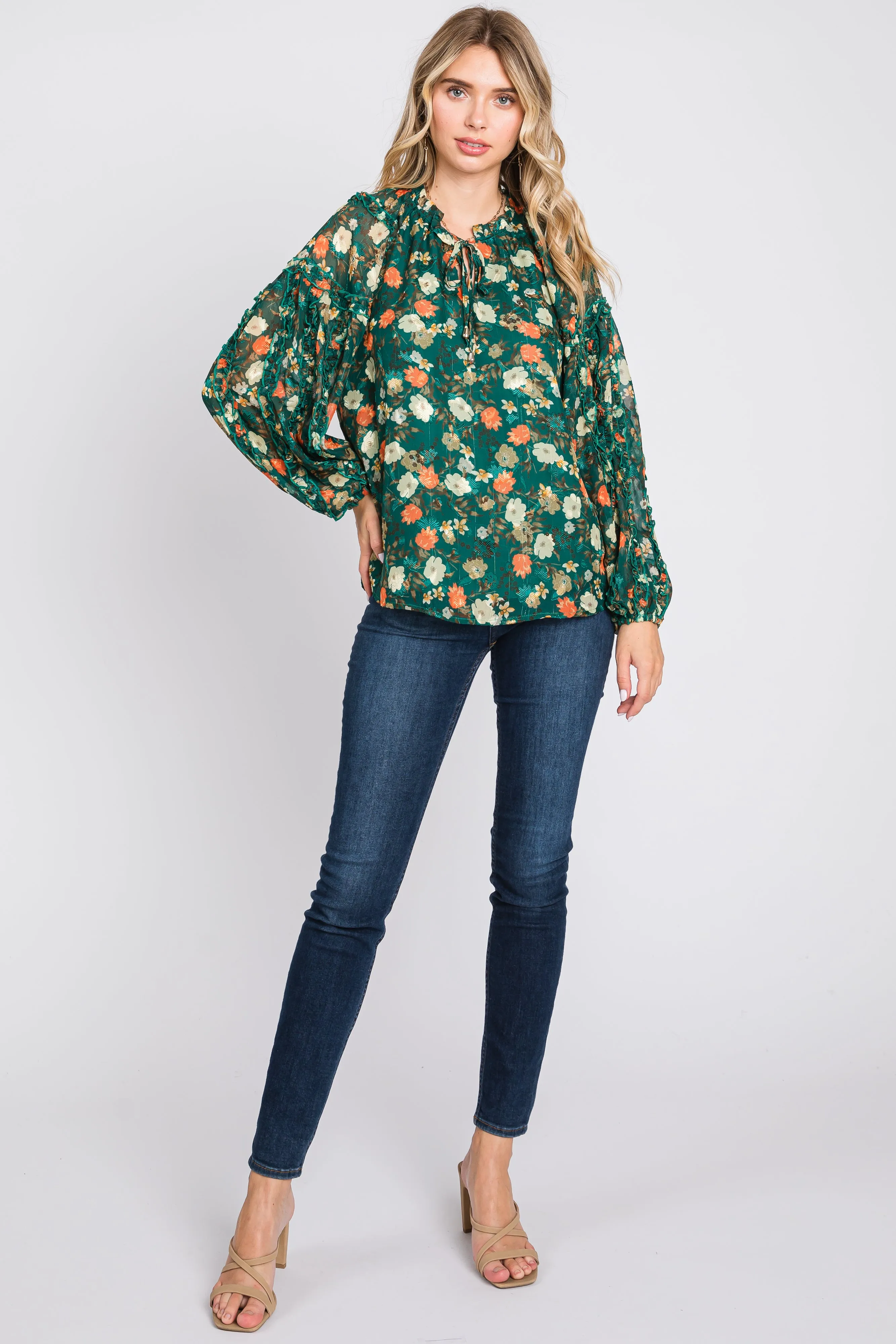 Forest Green Floral Ruffle Accent Top sold by Pinkblush product image thumbnail 5