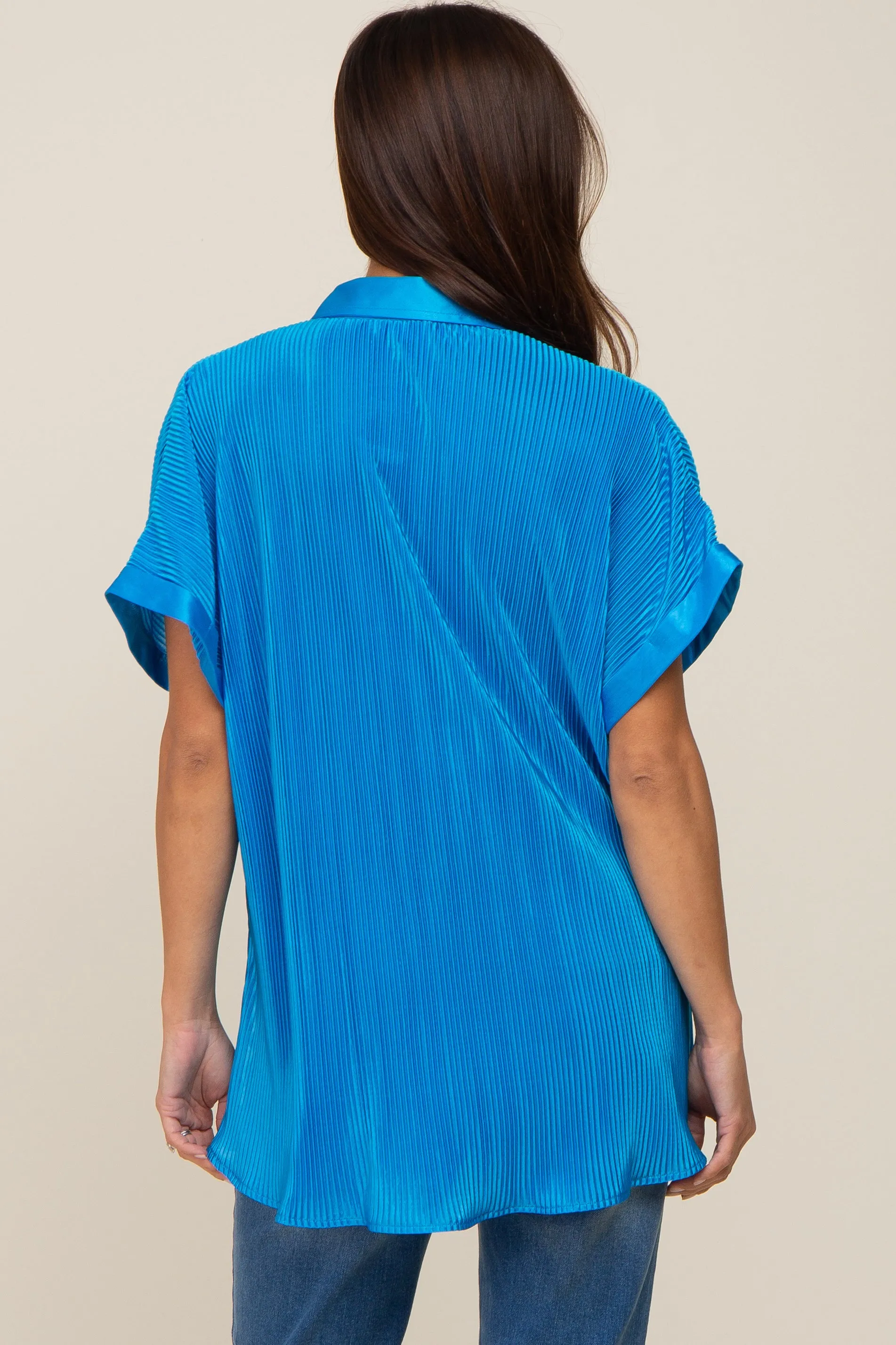 Blue Pleated Satin Button Up Maternity Top sold by Pinkblush product image thumbnail 3