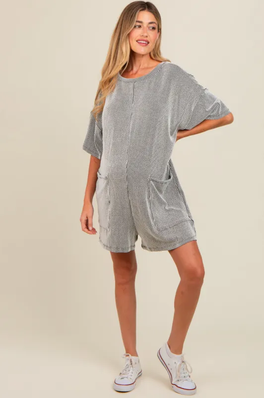 Charcoal Ribbed V-Back Maternity Romper sold by Pinkblush