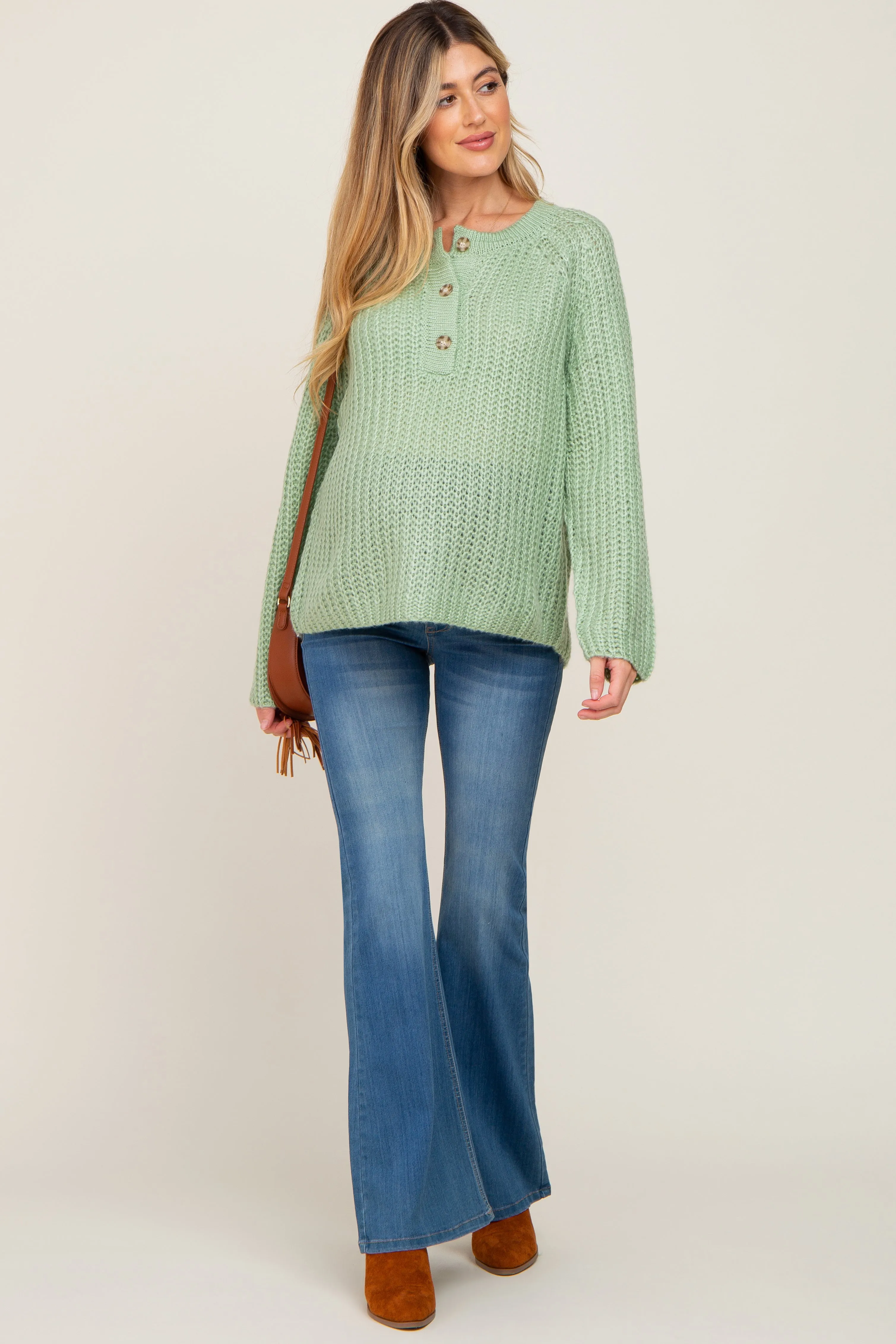 Mint Green Open Knit Button Front Maternity Sweater sold by Pinkblush product image thumbnail 4