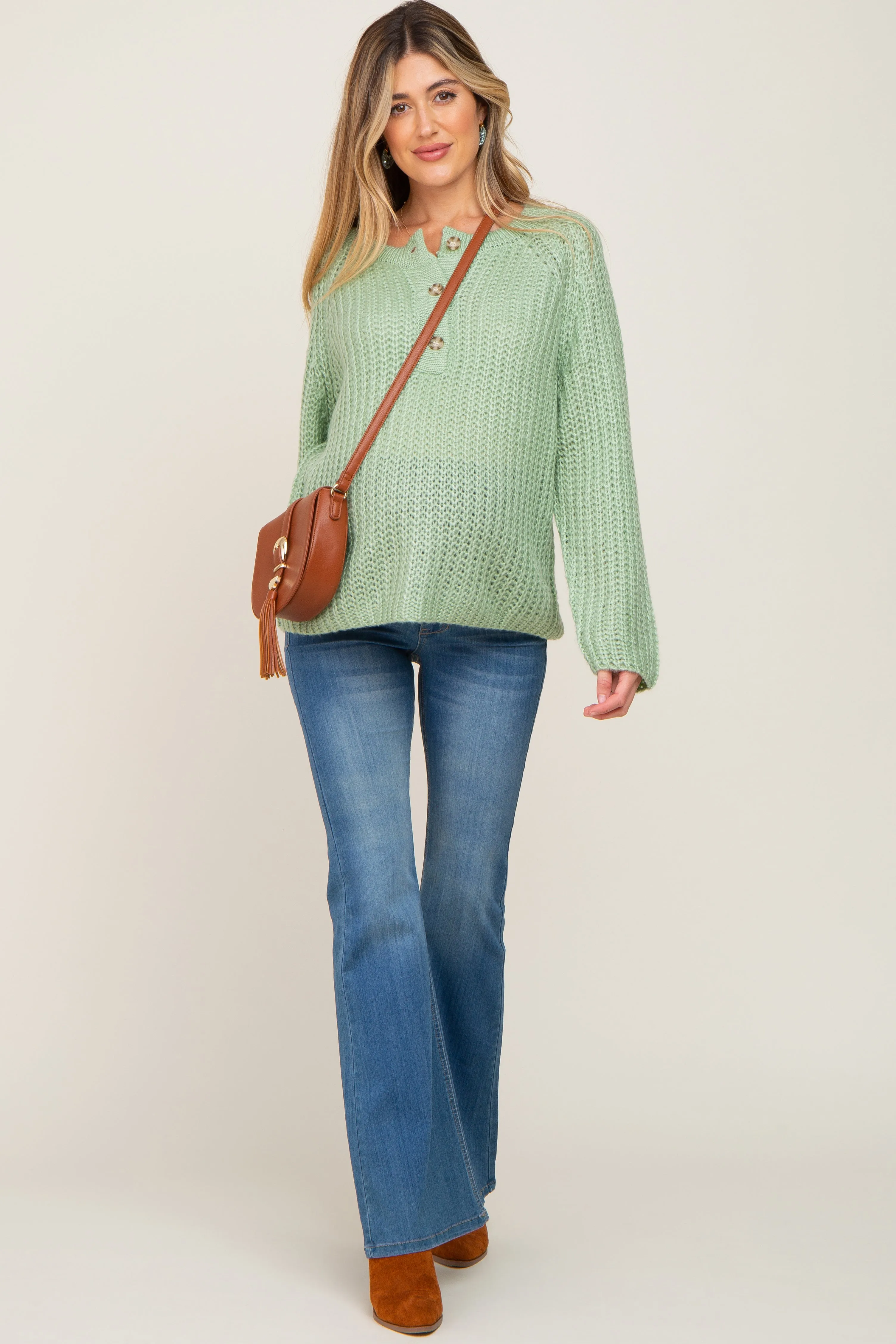 Mint Green Open Knit Button Front Maternity Sweater sold by Pinkblush product image thumbnail 5