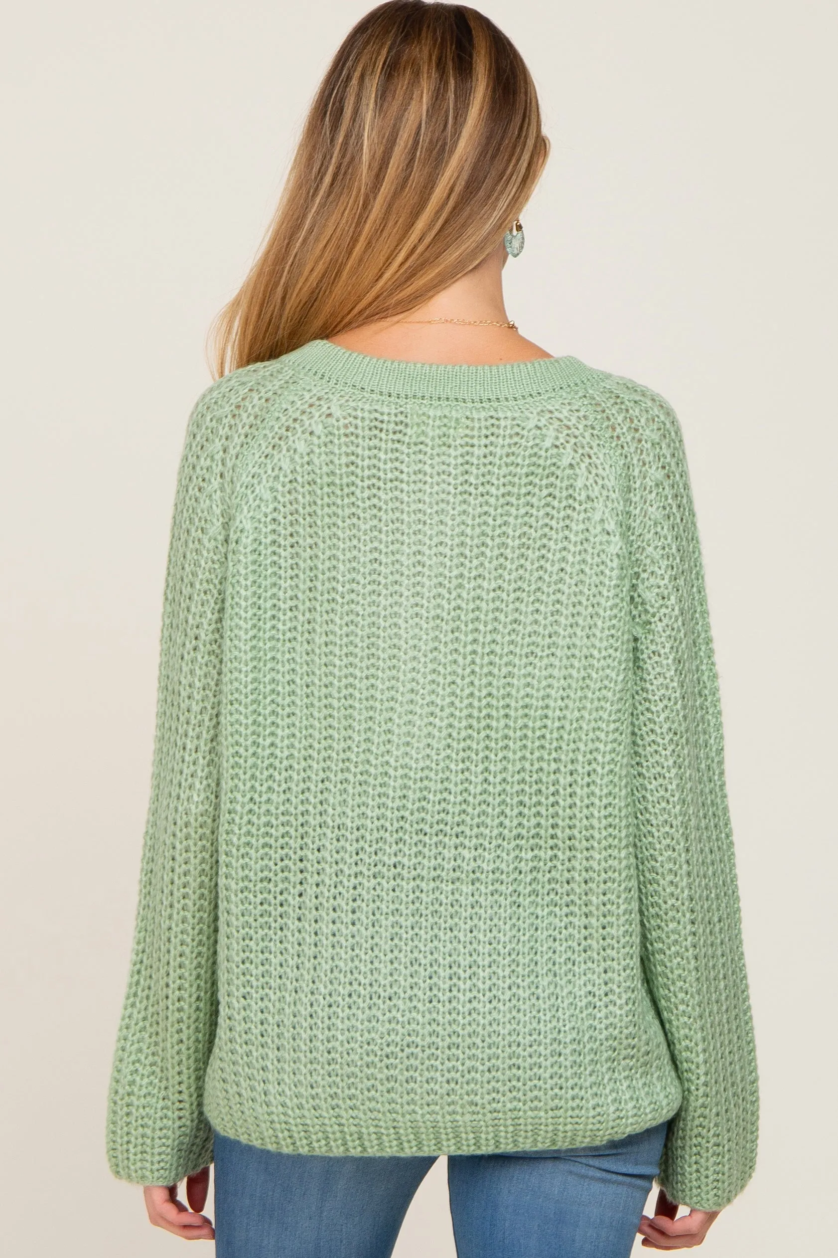 Mint Green Open Knit Button Front Maternity Sweater sold by Pinkblush product image thumbnail 3