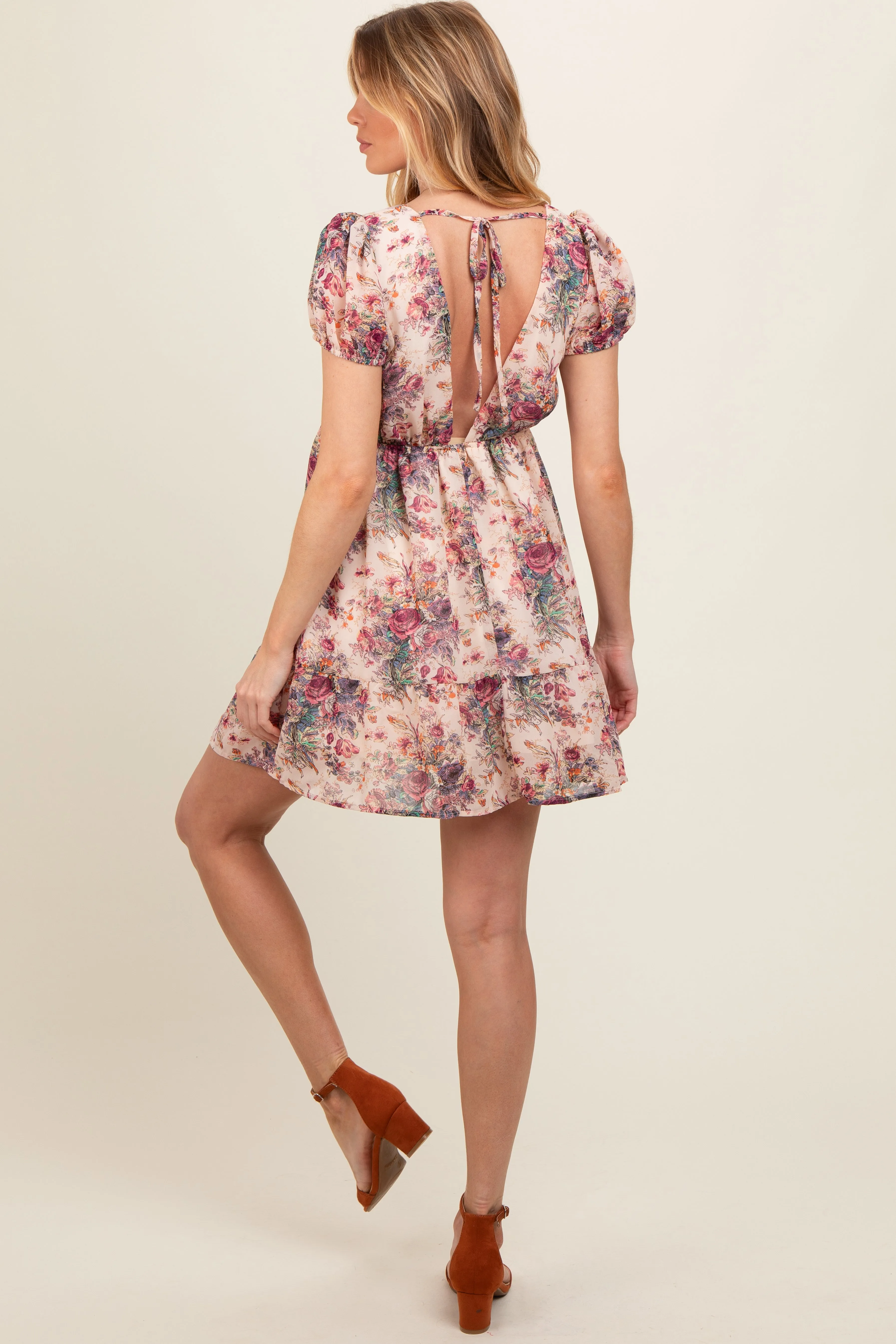 Cream Chiffon Floral Back Tie Maternity Dress sold by Pinkblush product image thumbnail 3