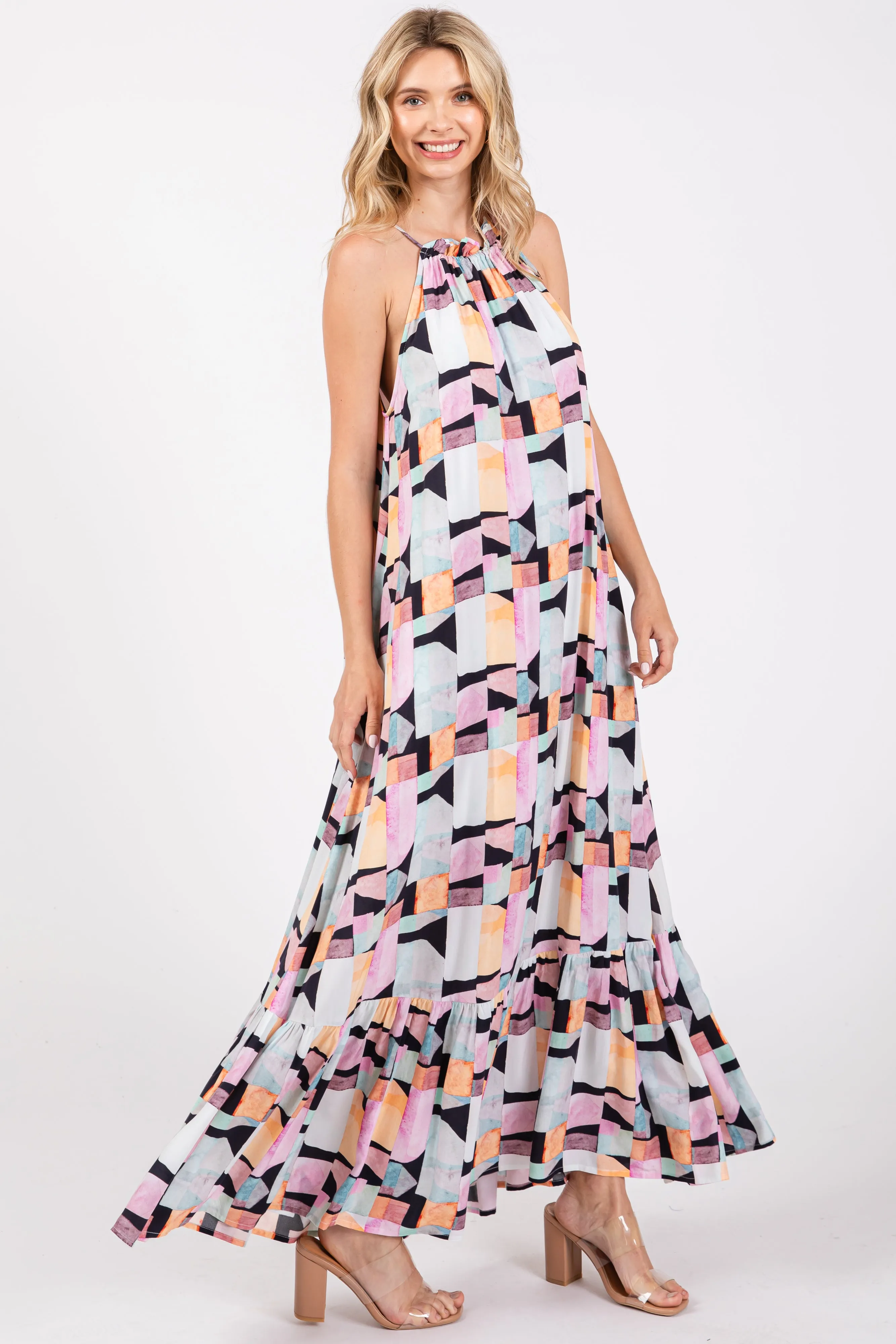 Forest Green Shirred Front Tie Short Sleeve Tiered Midi Dres sold by Pinkblush product image thumbnail 3