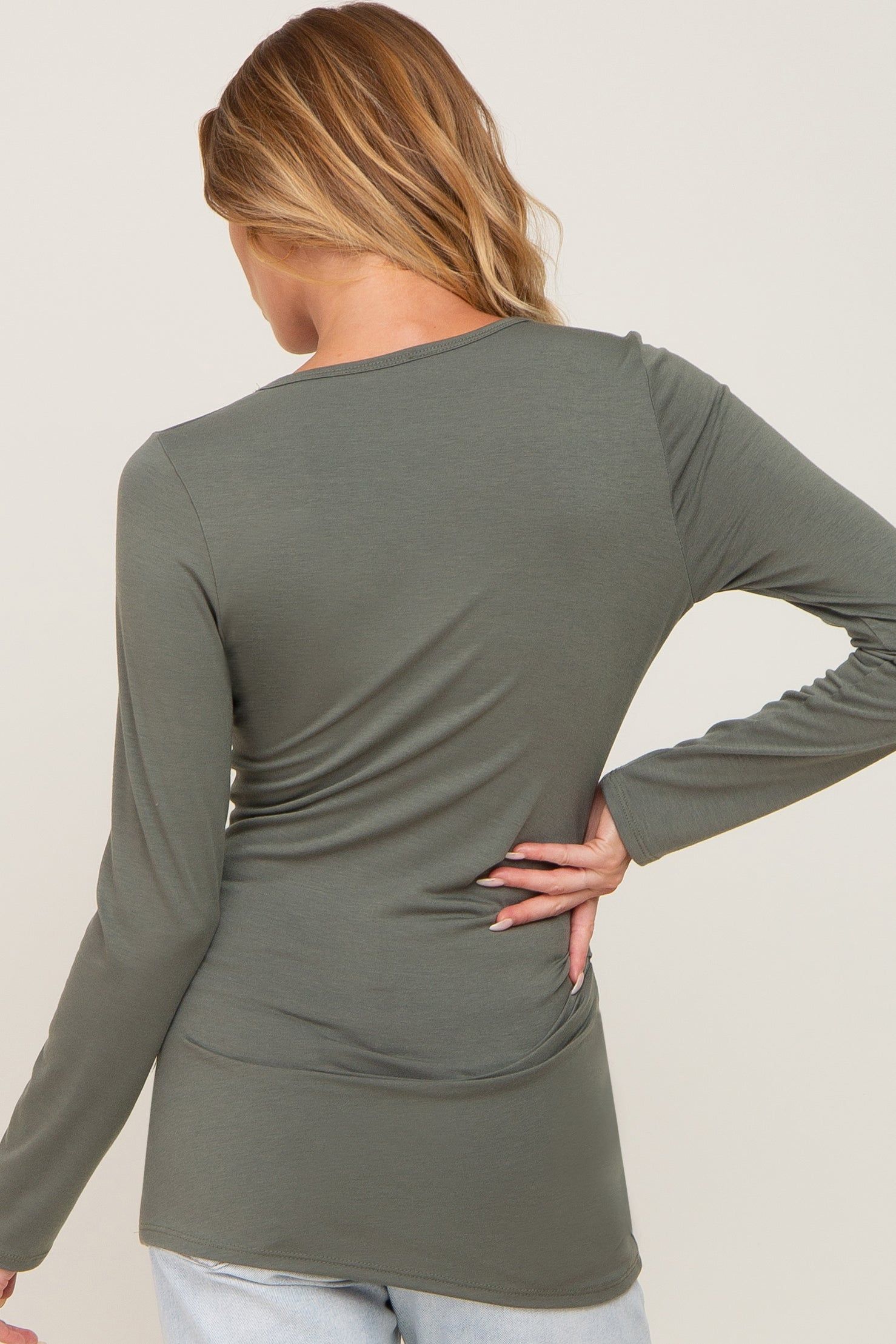 Olive Ruched Side Long Sleeve Top sold by Pinkblush product image thumbnail 3
