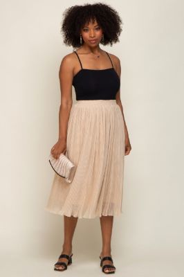 Beige Pleated Midi Skirt sold by Pinkblush