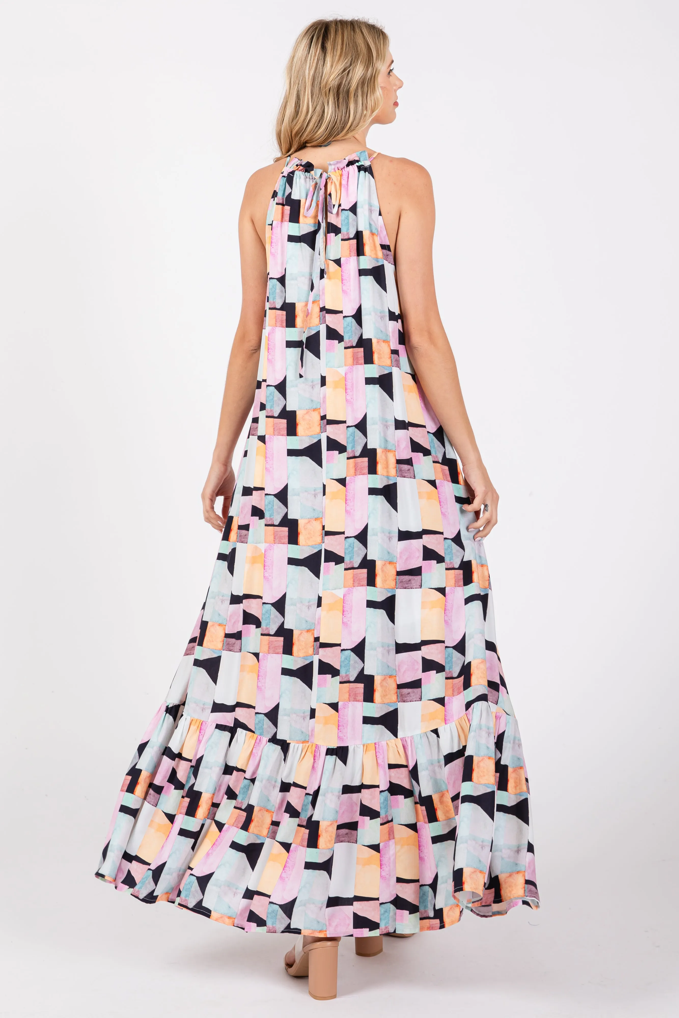 Forest Green Shirred Front Tie Short Sleeve Tiered Midi Dres sold by Pinkblush product image thumbnail 4