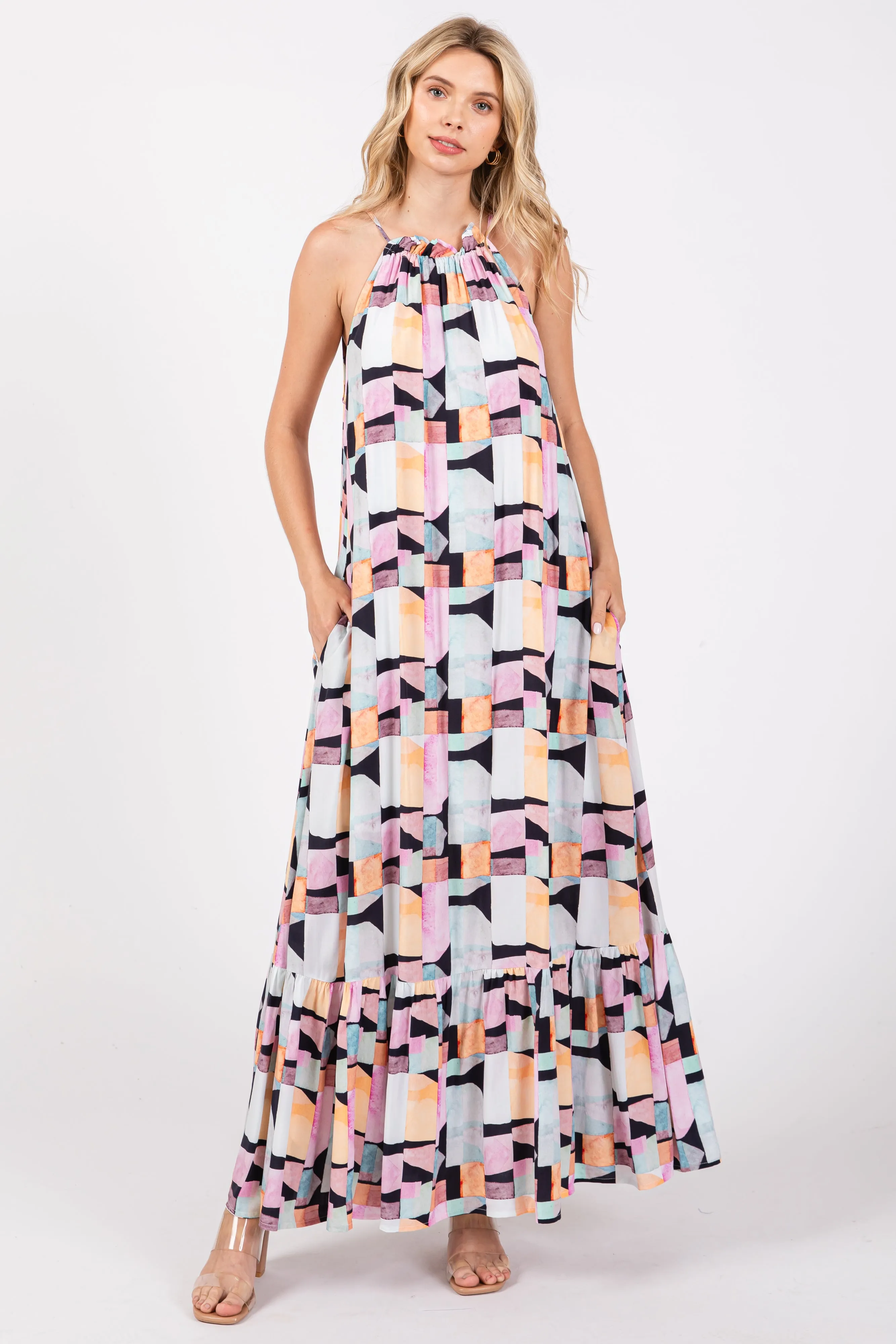 Forest Green Shirred Front Tie Short Sleeve Tiered Midi Dres sold by Pinkblush product image thumbnail 2