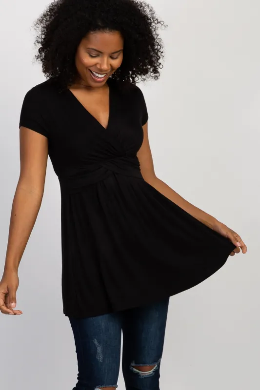 PinkBlush Black Draped Front Nursing Top sold by Pinkblush