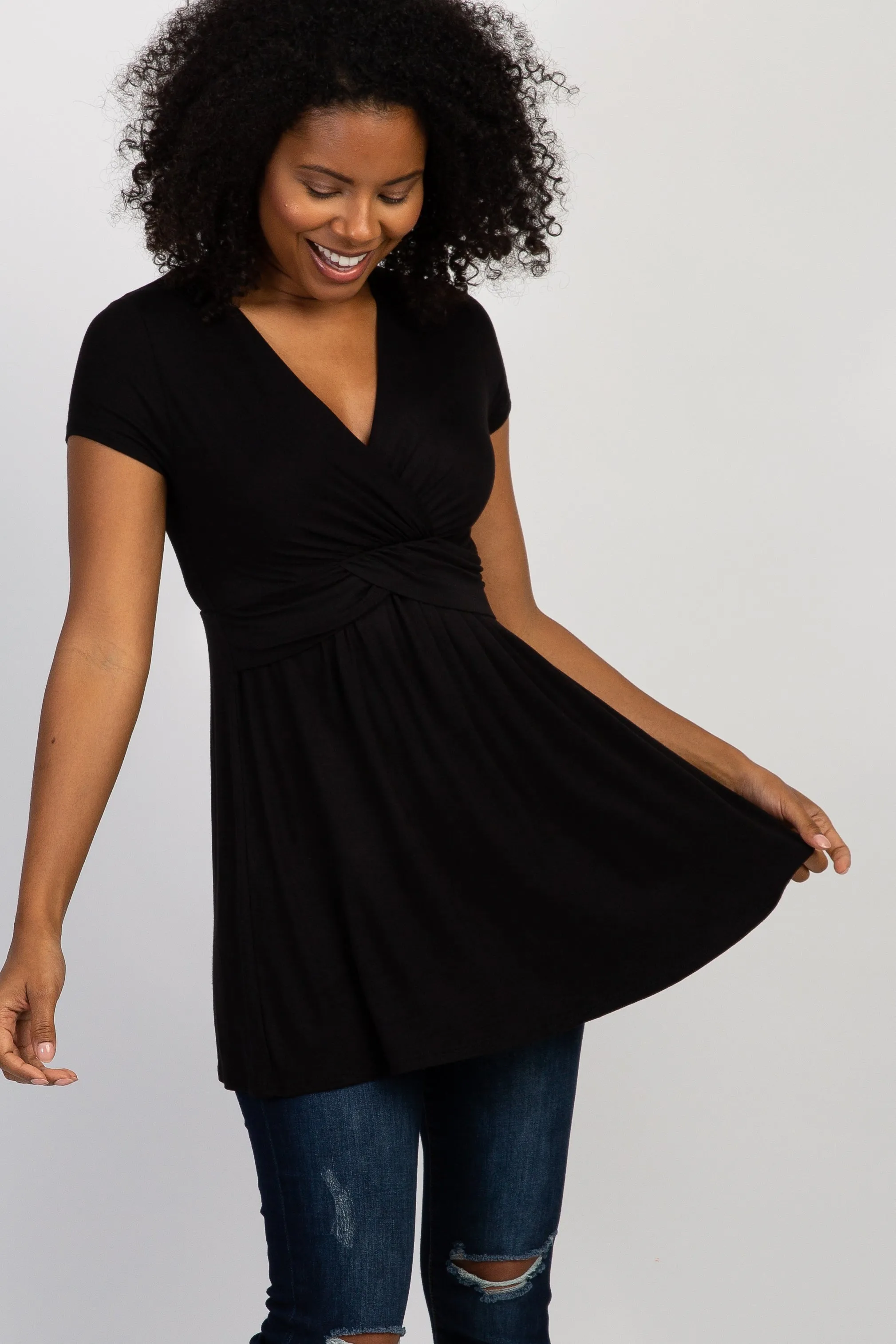PinkBlush Black Draped Front Nursing Top sold by Pinkblush