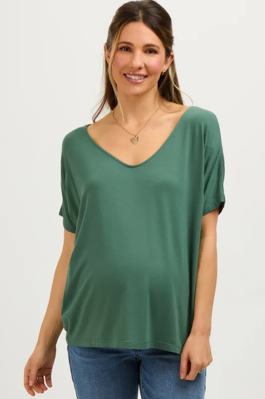 Olive Short Dolman Sleeve V-Neck Maternity Top sold by Pinkblush