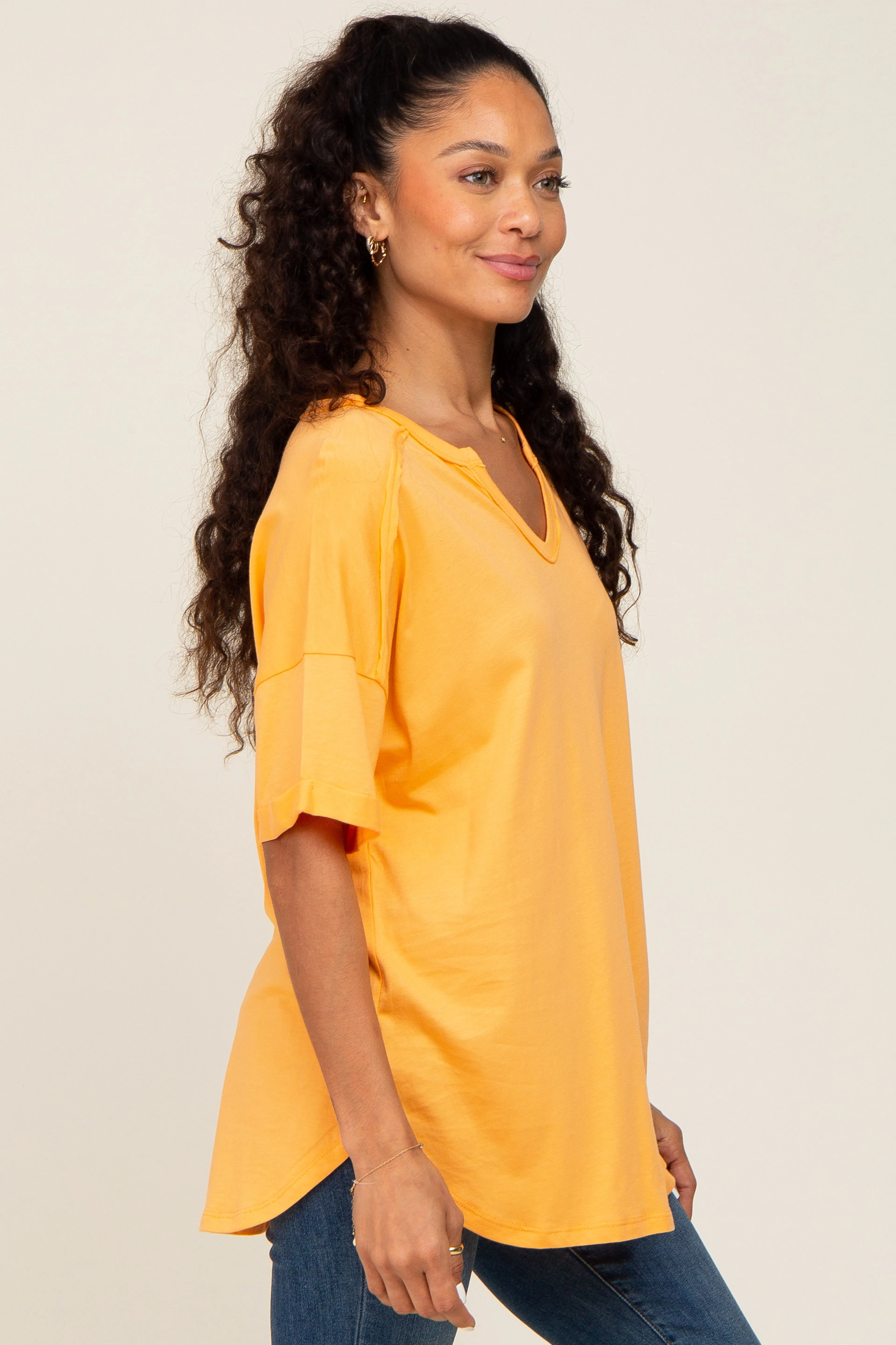 Orange Oversized V-Neck Cuffed Short Sleeve Tee sold by Pinkblush product image thumbnail 2