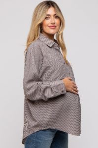 Charcoal Striped Oversized Button Up Maternity Top sold by Pinkblush