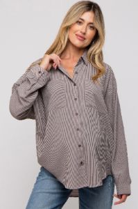 Charcoal Striped Oversized Button Up Maternity Top sold by Pinkblush