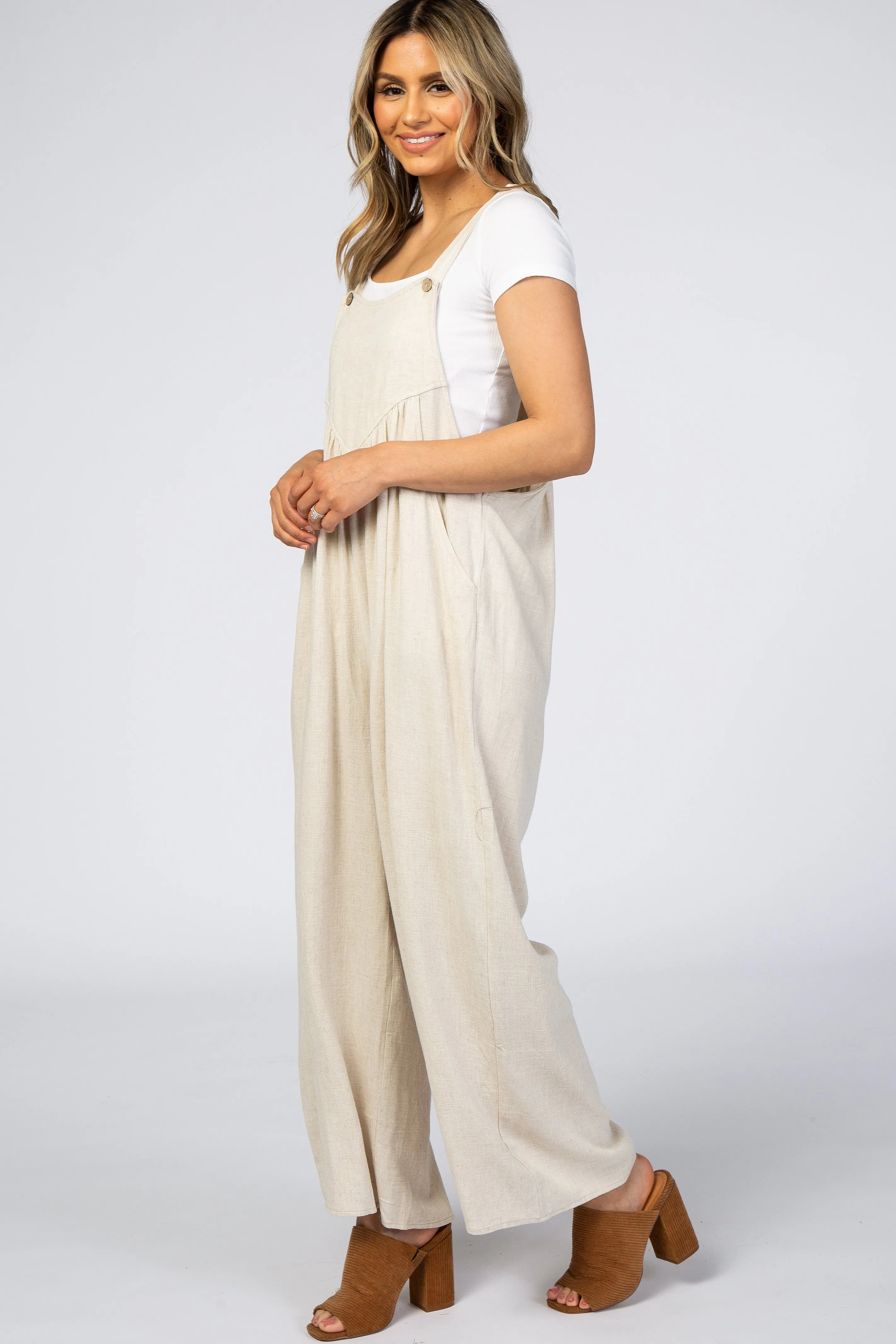 Beige Linen Overalls sold by Pinkblush product image thumbnail 2