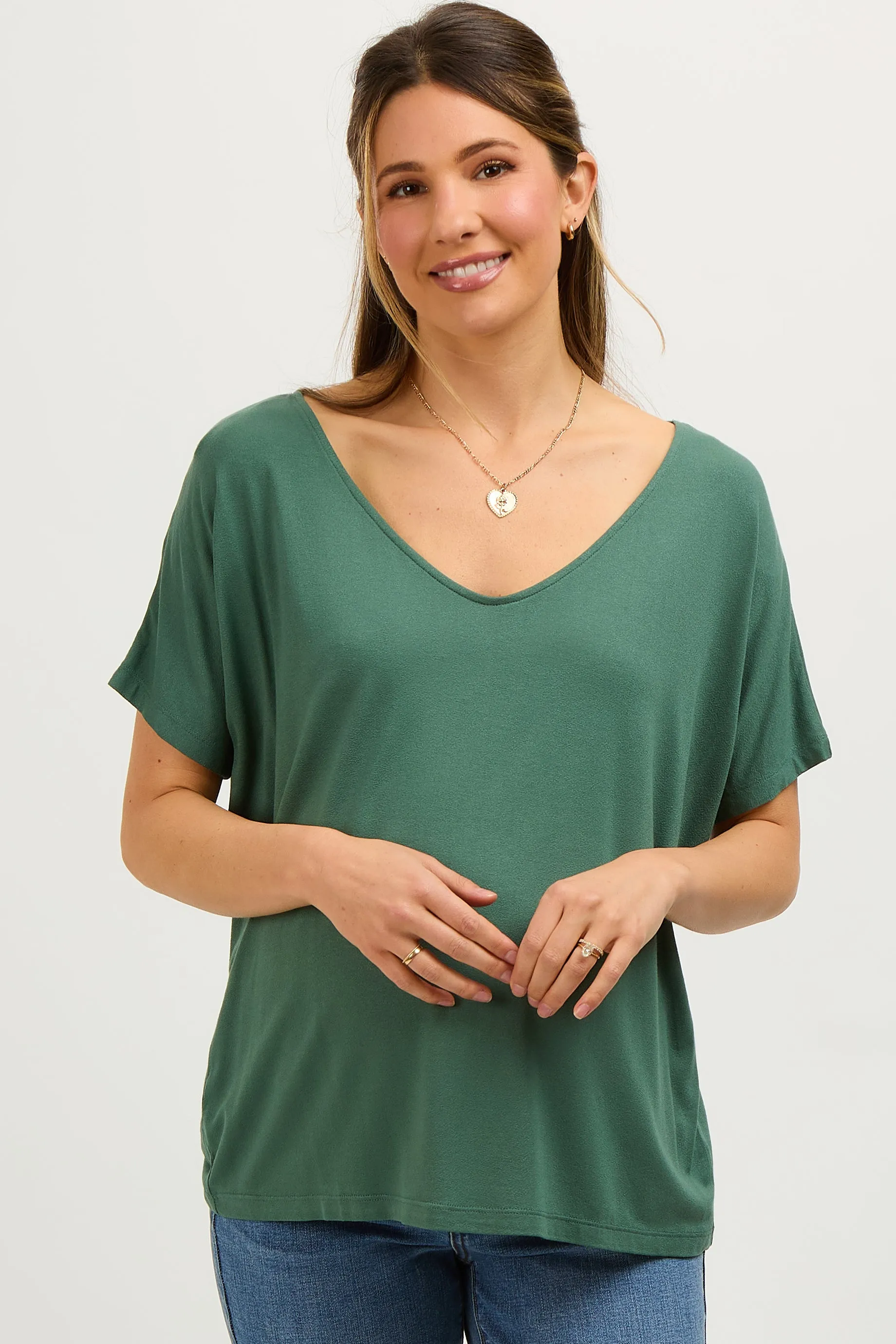 Olive Short Dolman Sleeve V-Neck Maternity Top sold by Pinkblush product image thumbnail 2