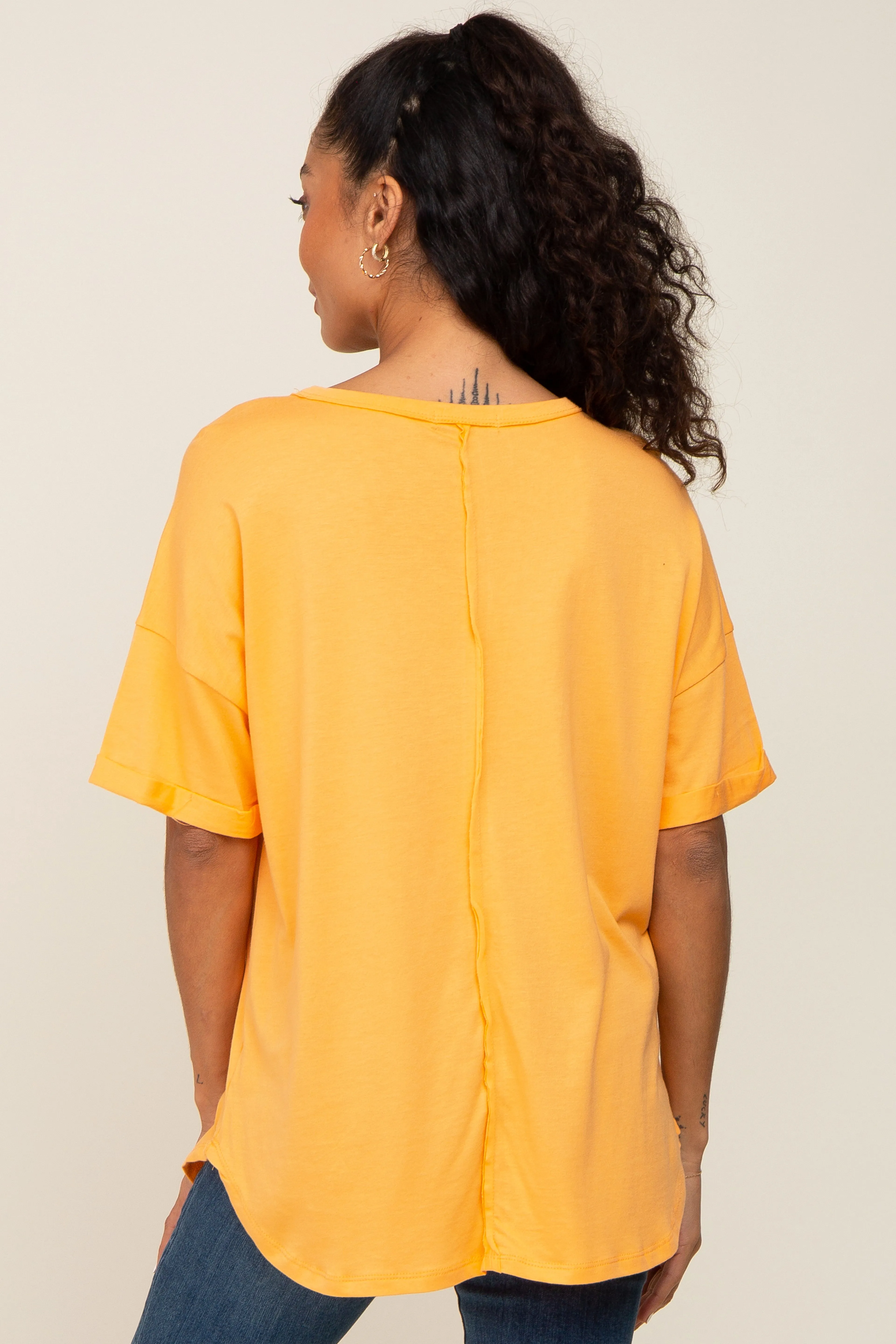 Orange Oversized V-Neck Cuffed Short Sleeve Tee sold by Pinkblush product image thumbnail 3