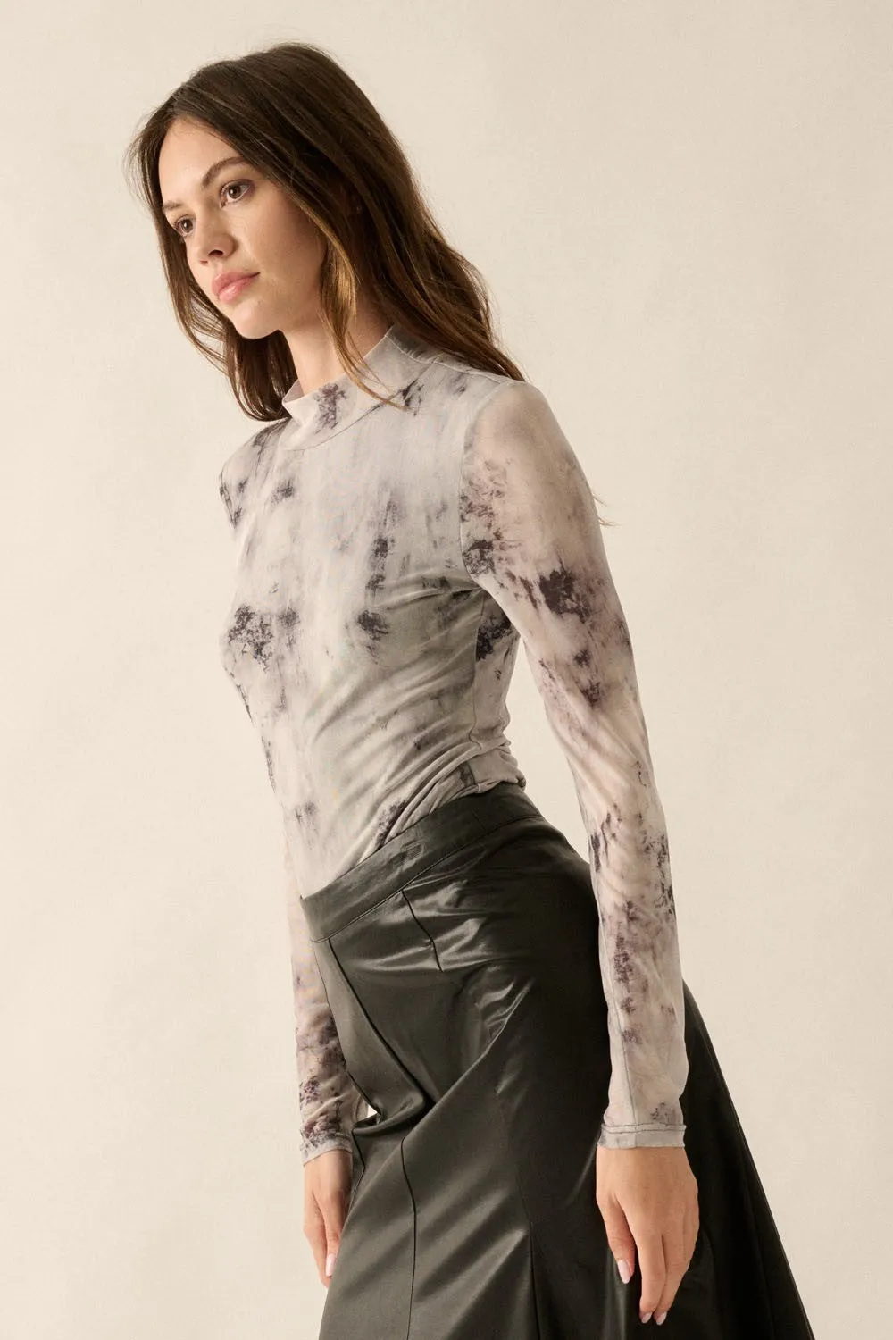 Dark Gray Abstract Print High-Neck Woven Bodysuit sold by Pinkblush product image thumbnail 4