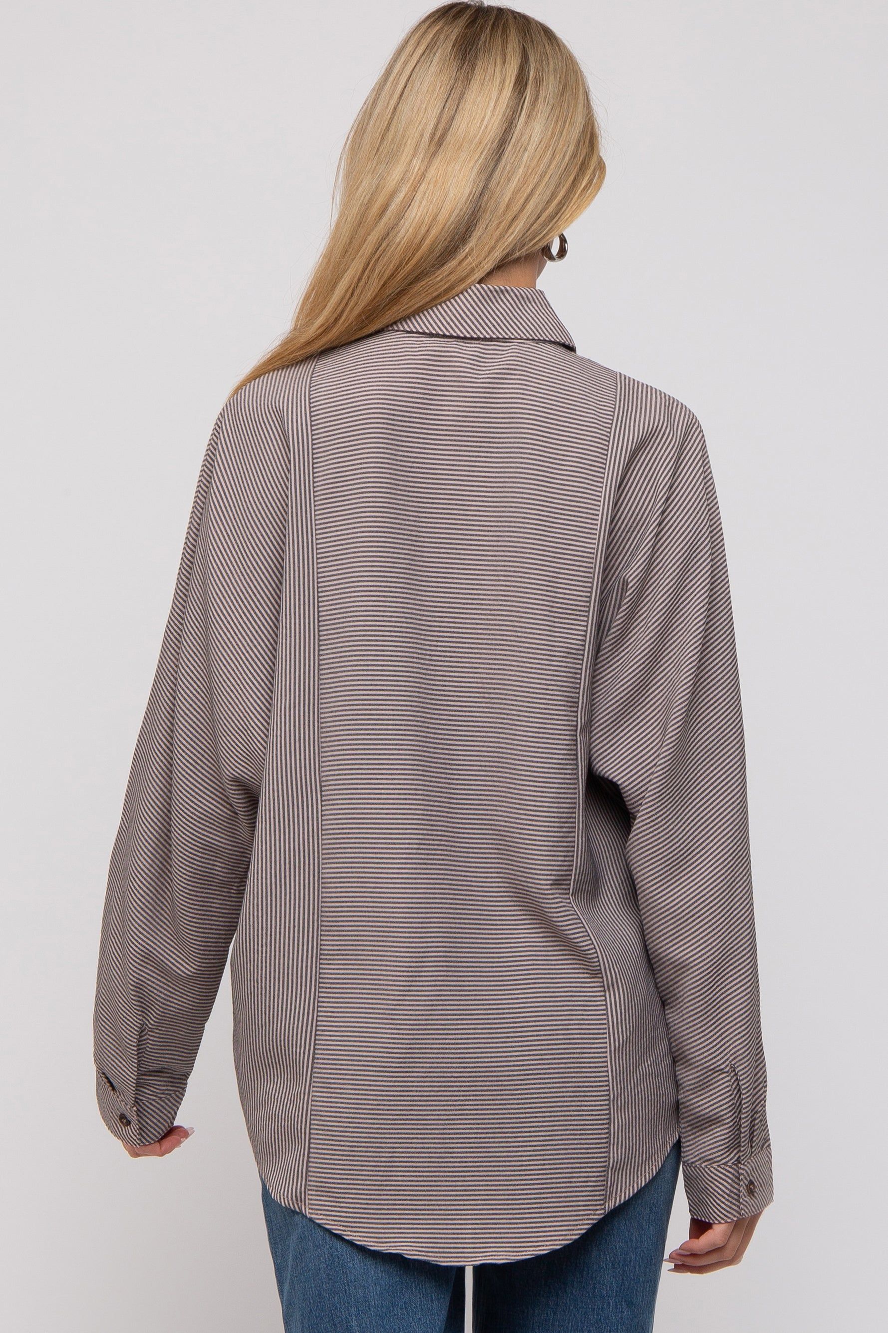 Charcoal Striped Oversized Button Up Maternity Top sold by Pinkblush product image thumbnail 5