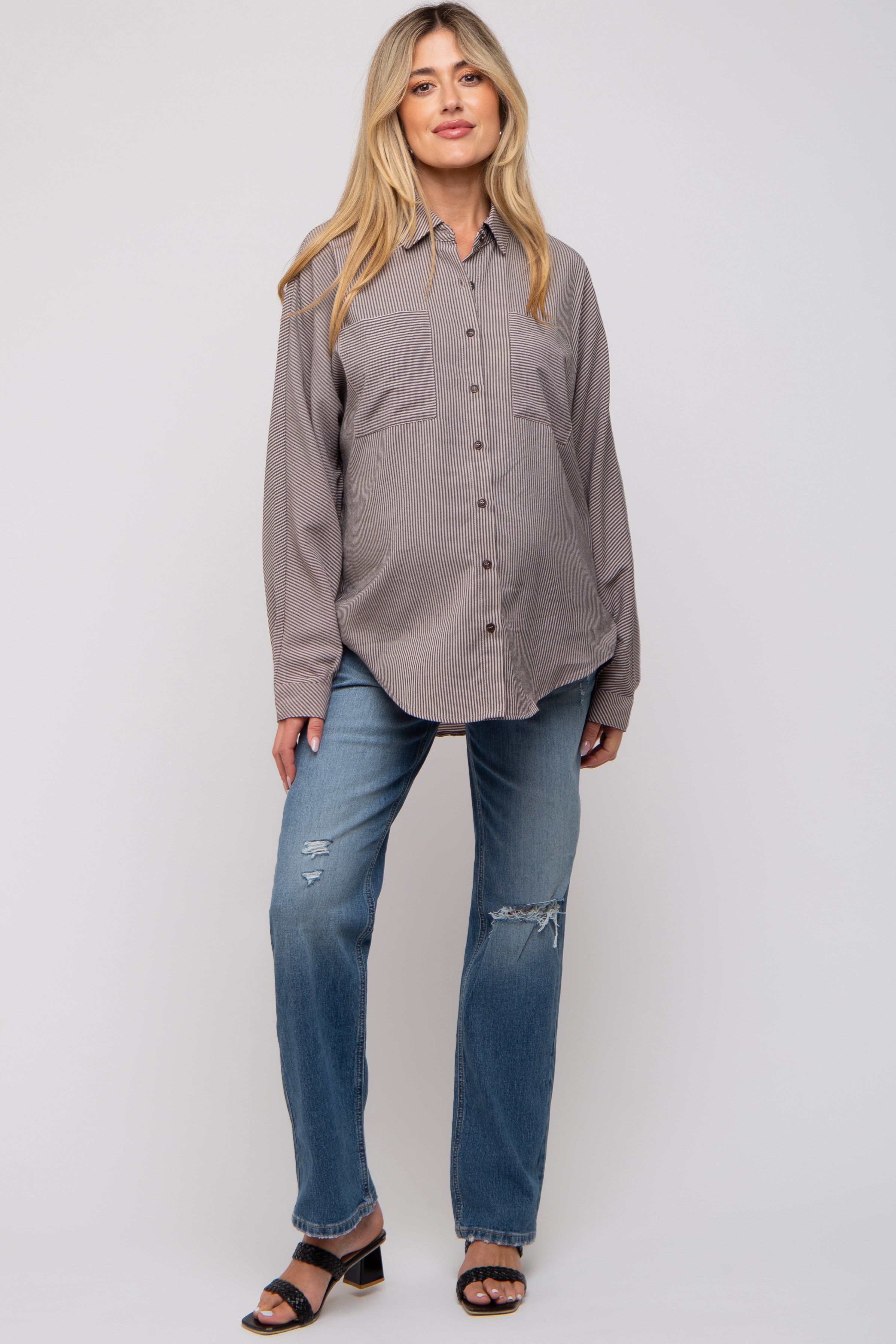 Charcoal Striped Oversized Button Up Maternity Top sold by Pinkblush product image thumbnail 2