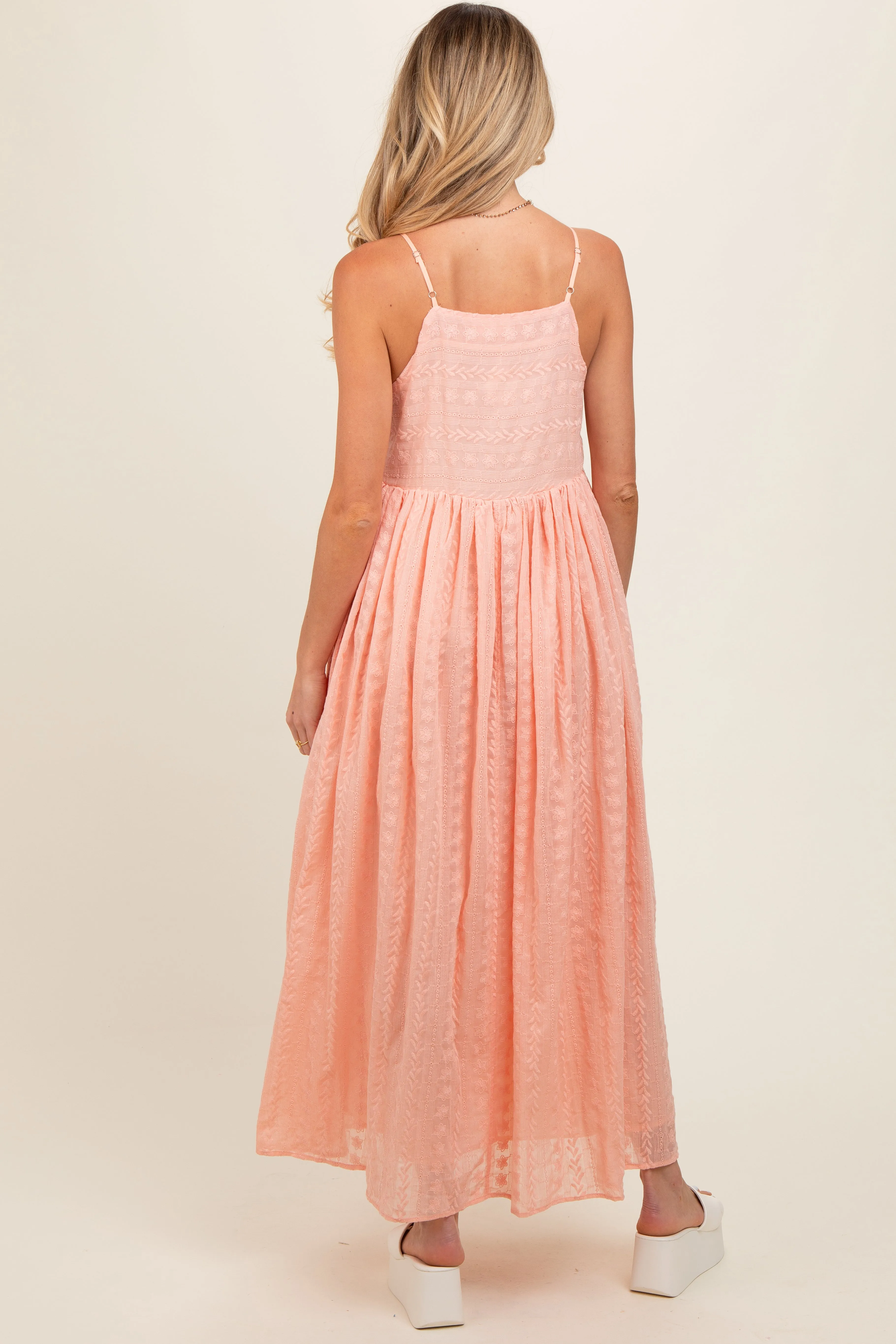 Light Pink Embroidered Tassel Tie Maternity Maxi Dress sold by Pinkblush product image thumbnail 3