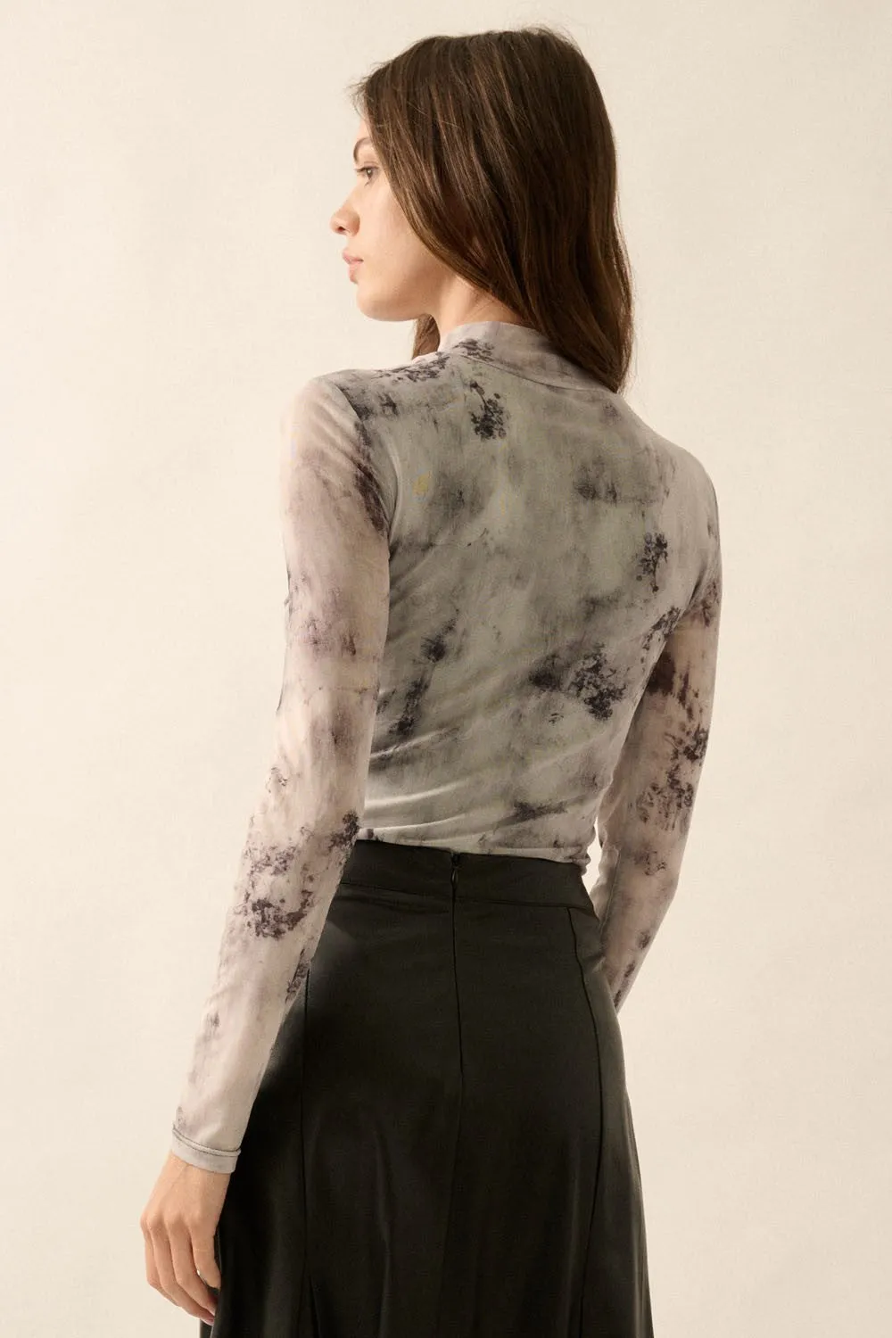 Dark Gray Abstract Print High-Neck Woven Bodysuit sold by Pinkblush product image thumbnail 5